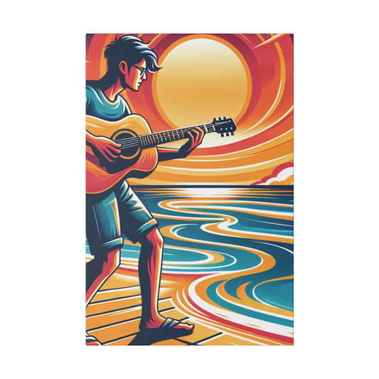 2734B - music art work, musician gift ideas, sunset background, sunset designs, ocean art work, beach art work, guitar art work, guitar player