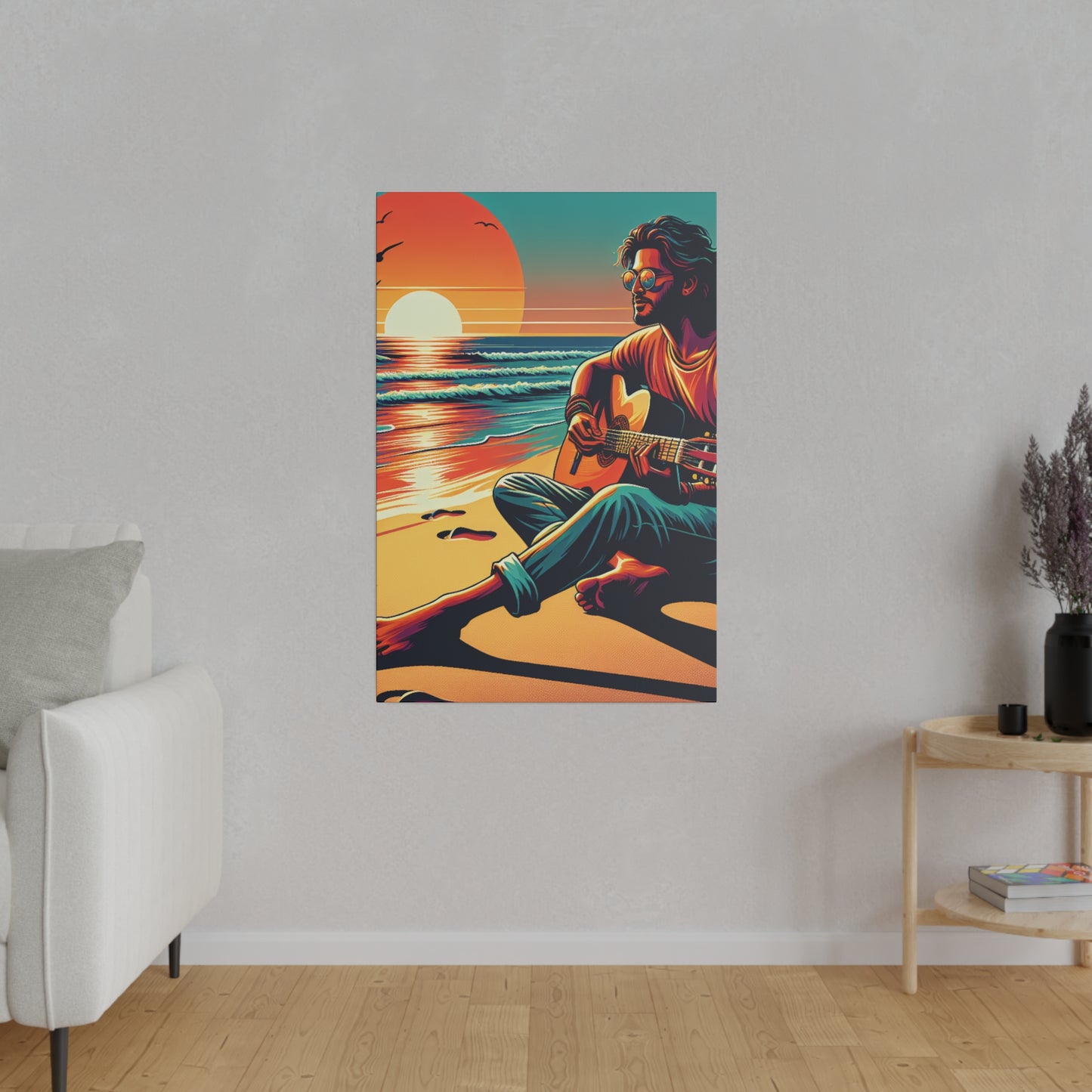 3726G - music art work, musician gift ideas, sunset background, sunset designs, ocean art work, beach art work, guitar art work, guitar player