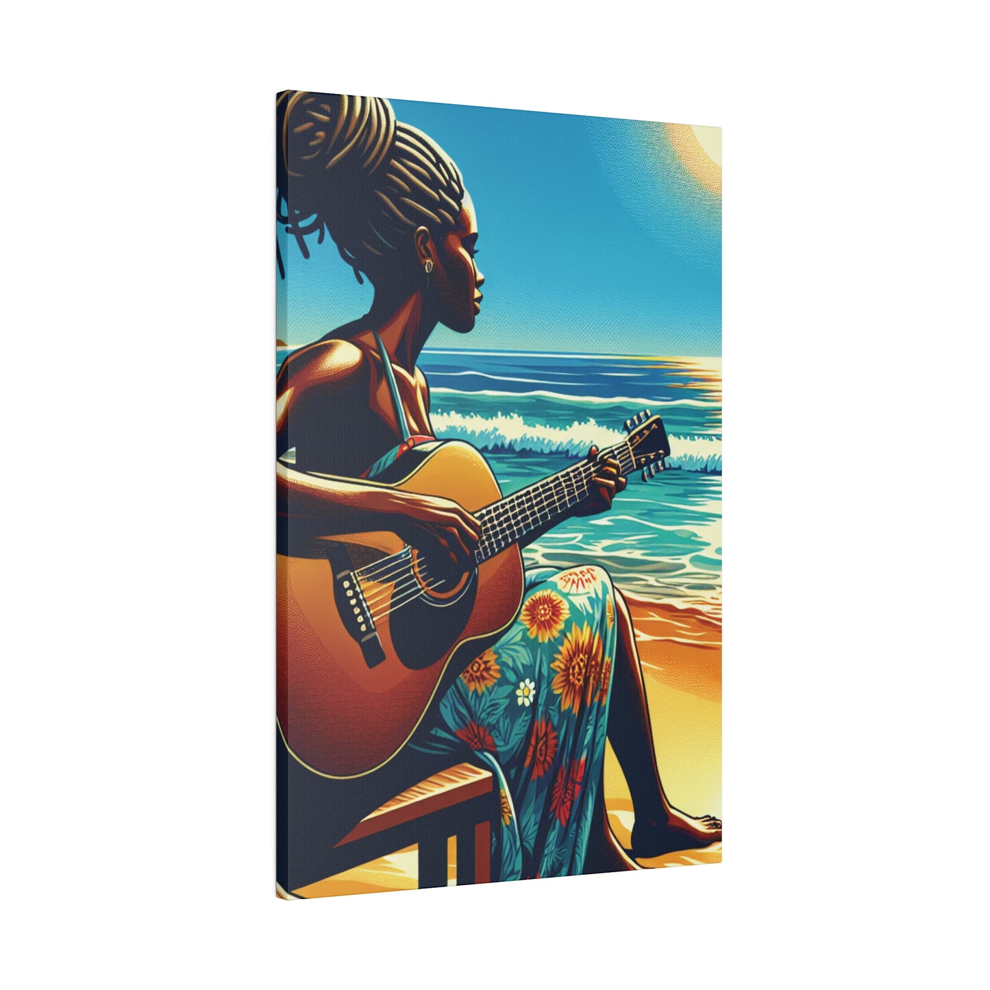 6374B - music art work, musician gift ideas, sunset background, sunset designs, ocean art work, beach art work, guitar art work, guitar player