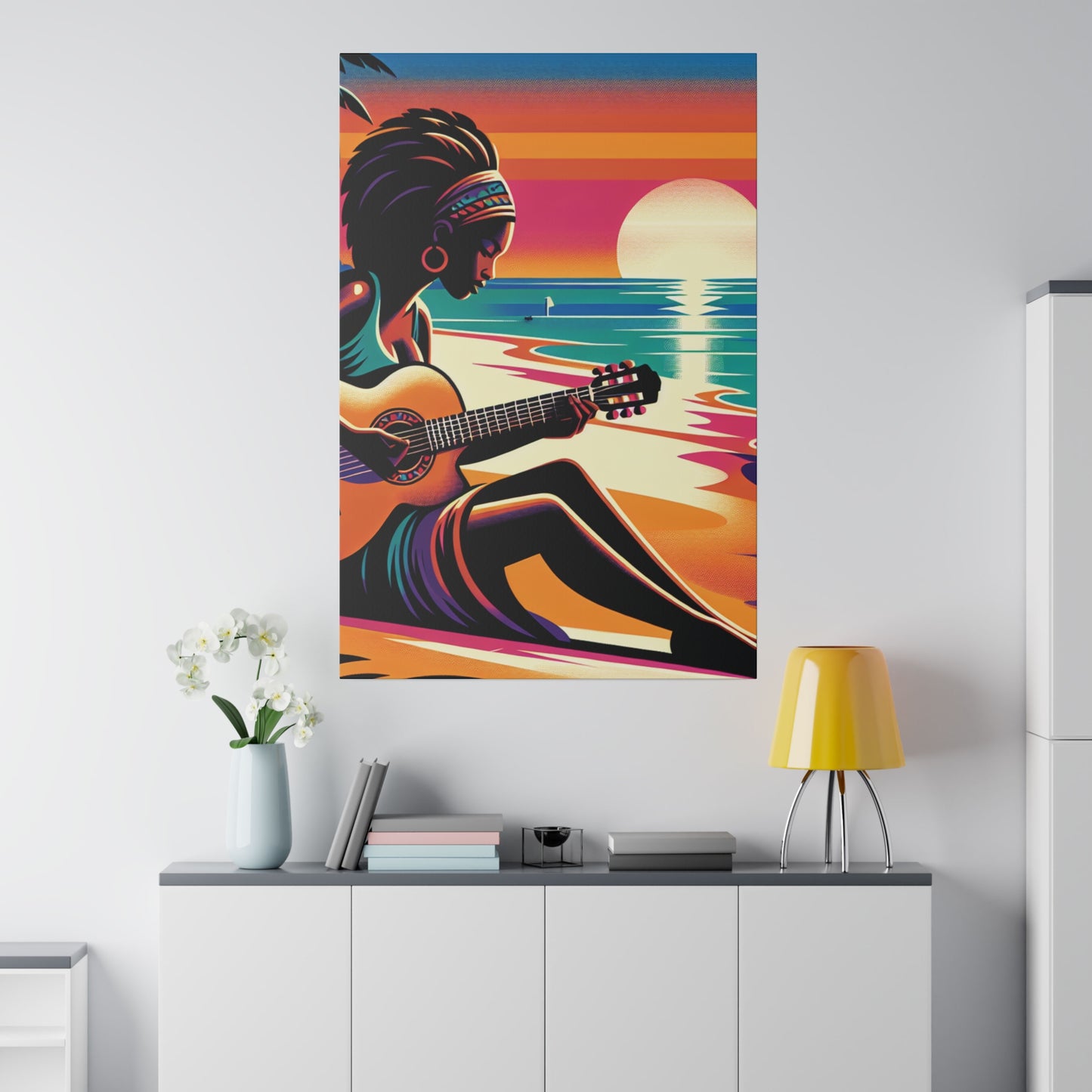 6493G - music art work, musician gift ideas, sunset background, sunset designs, ocean art work, beach art work, guitar art work, guitar player