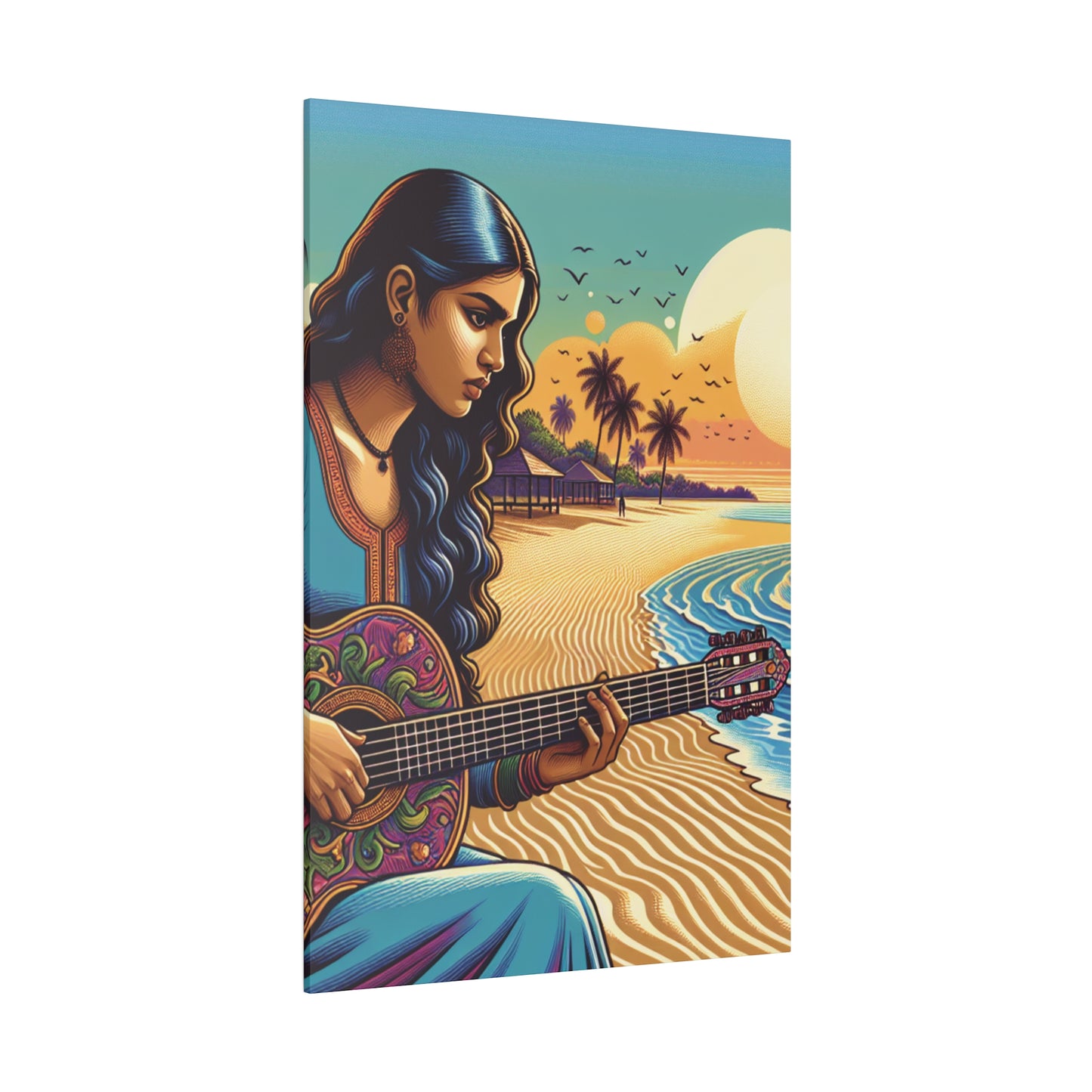 3239B - music art work, musician gift ideas, sunset background, sunset designs, ocean art work, beach art work, guitar art work, guitar player