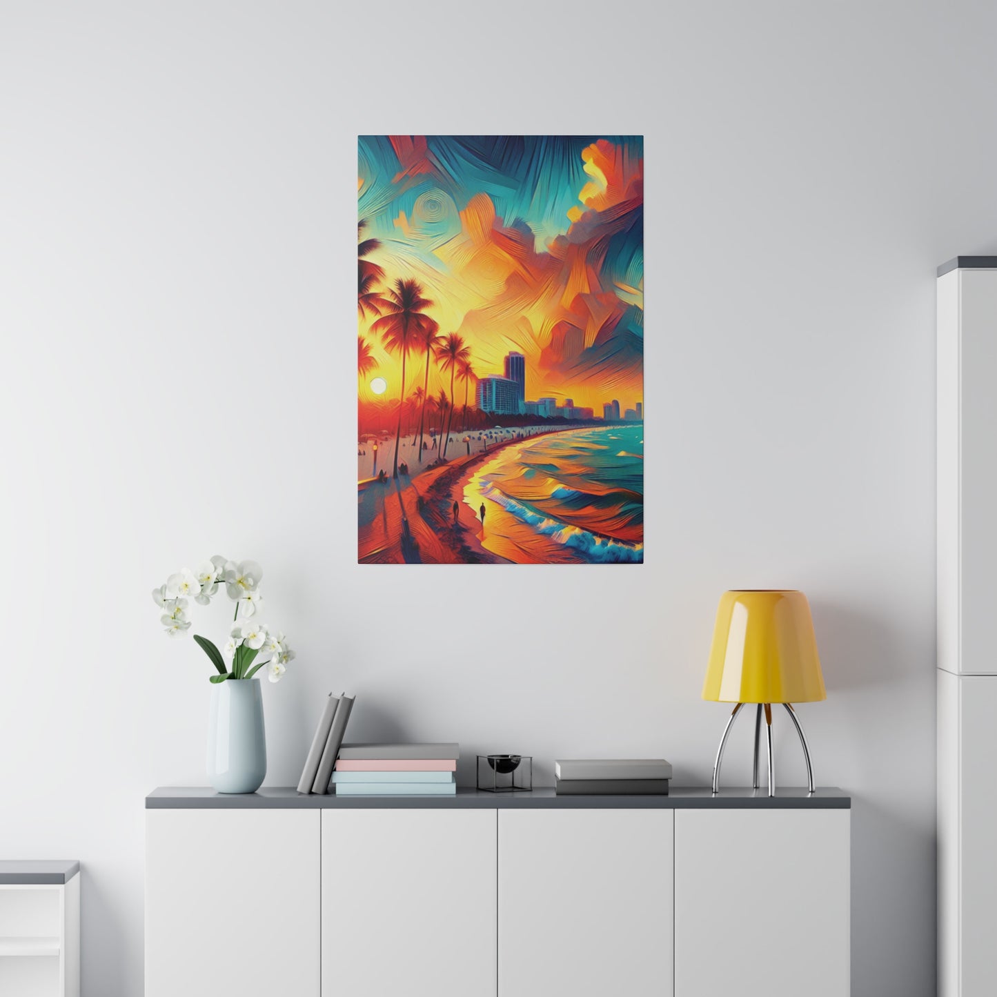 1287B - miami beach art, sunset background, ocean art work, beach art work, sunset designs, miami beach painting, miami beach print