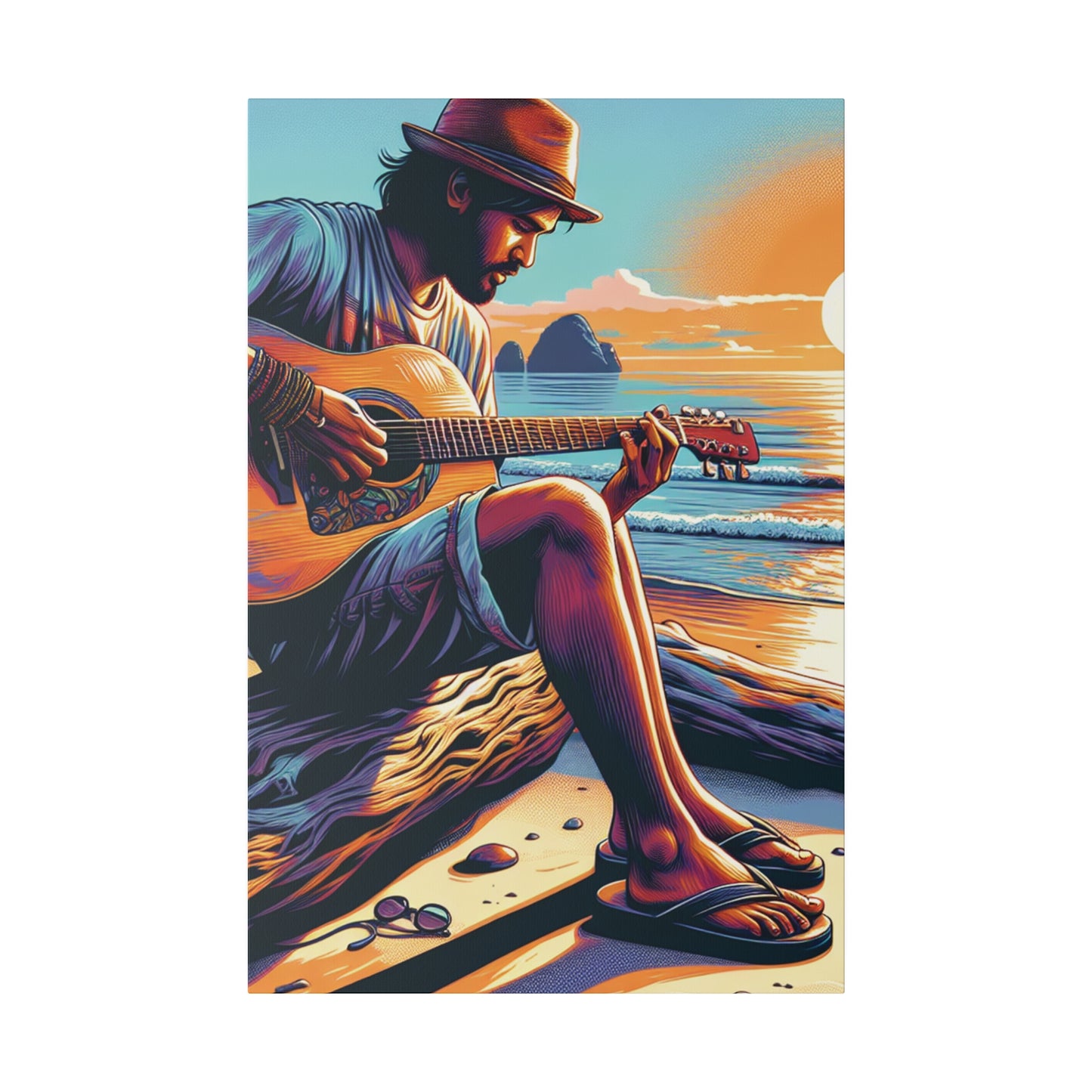 3276K - music art work, musician gift ideas, sunset background, sunset designs, ocean art work, beach art work, guitar art work, guitar player