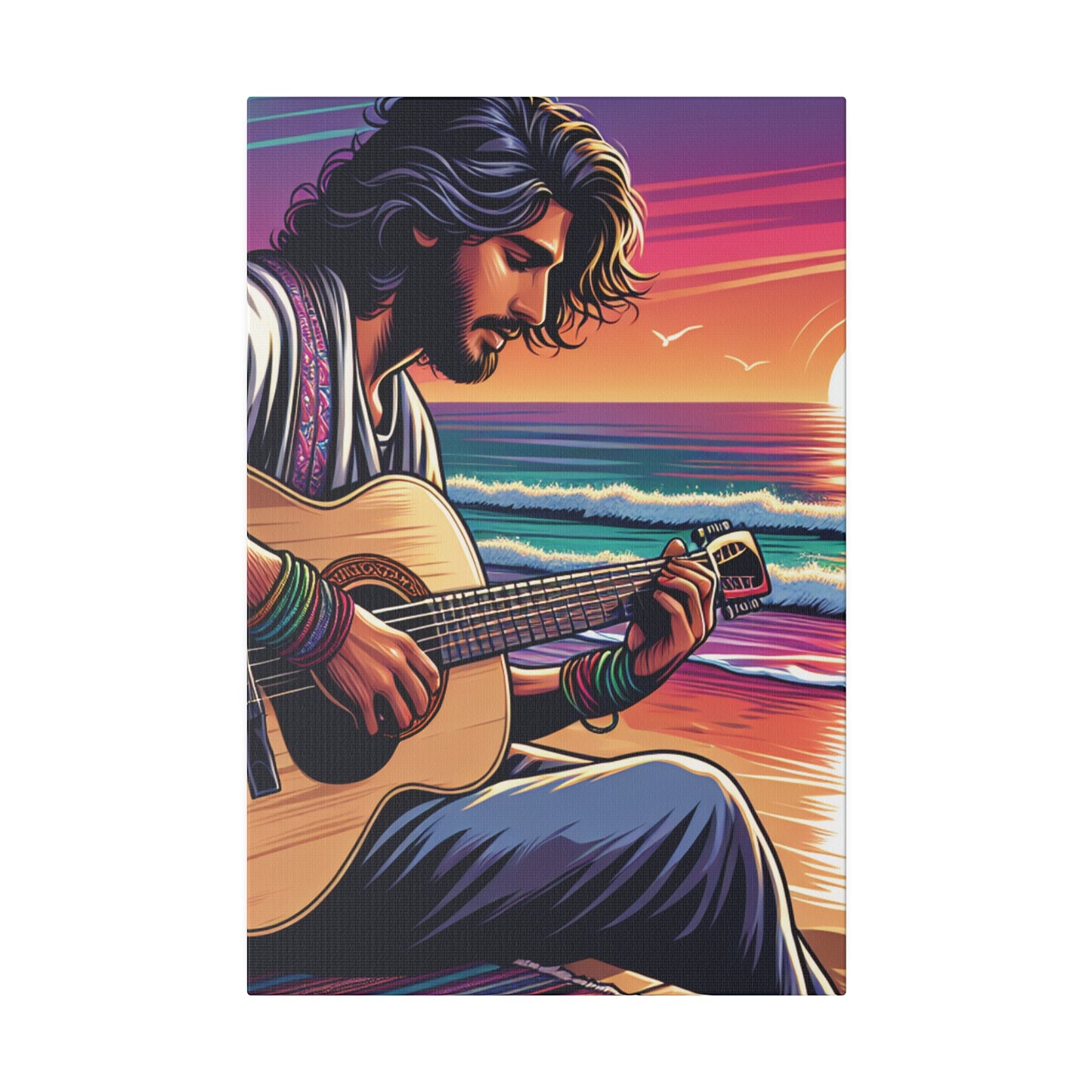 7532C - music art work, musician gift ideas, sunset background, sunset designs, ocean art work, beach art work, guitar art work, guitar player