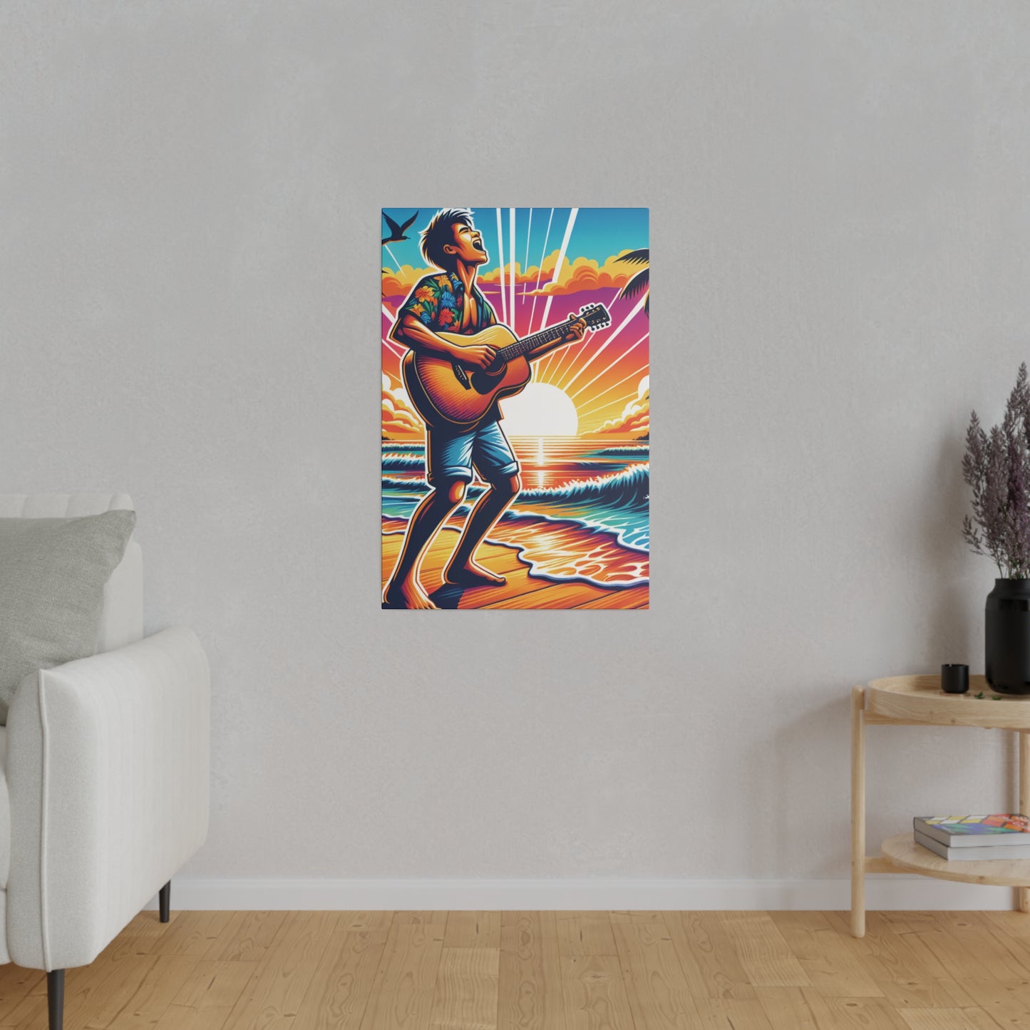 3574K - music art work, musician gift ideas, sunset background, sunset designs, ocean art work, beach art work, guitar art work, guitar player