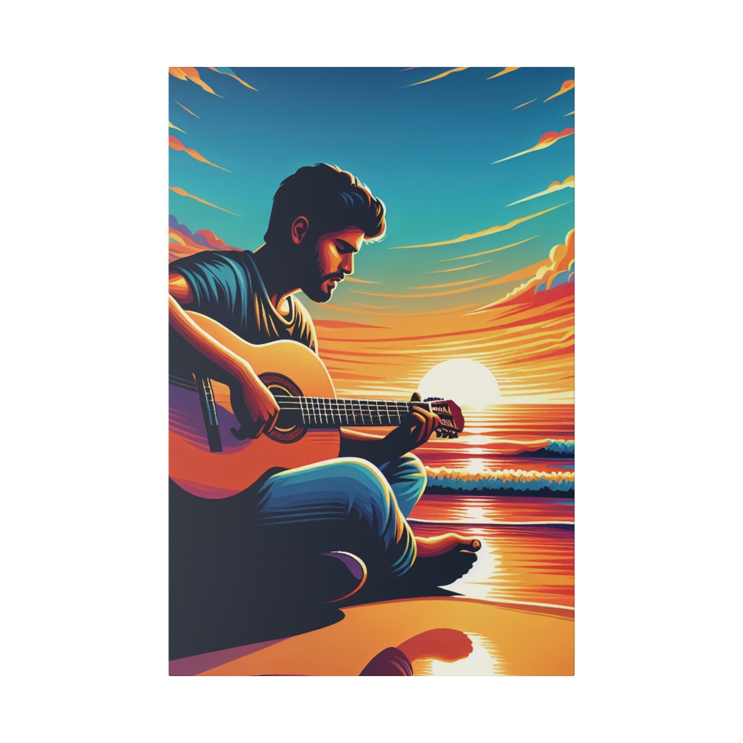 8327K - music art work, musician gift ideas, sunset background, sunset designs, ocean art work, beach art work, guitar art work, guitar player