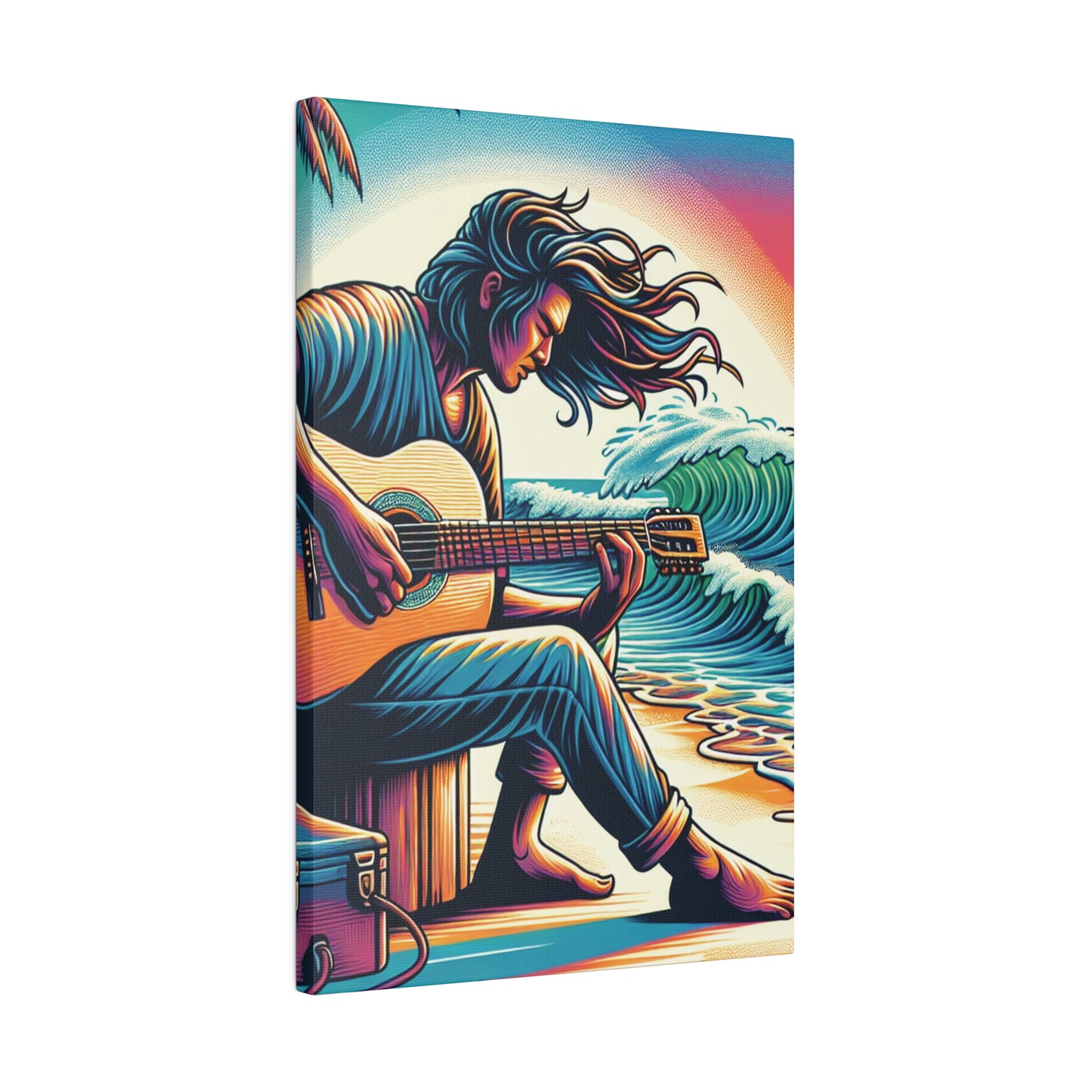 6294F - music art work, musician gift ideas, sunset background, sunset designs, ocean art work, beach art work, guitar art work, guitar player