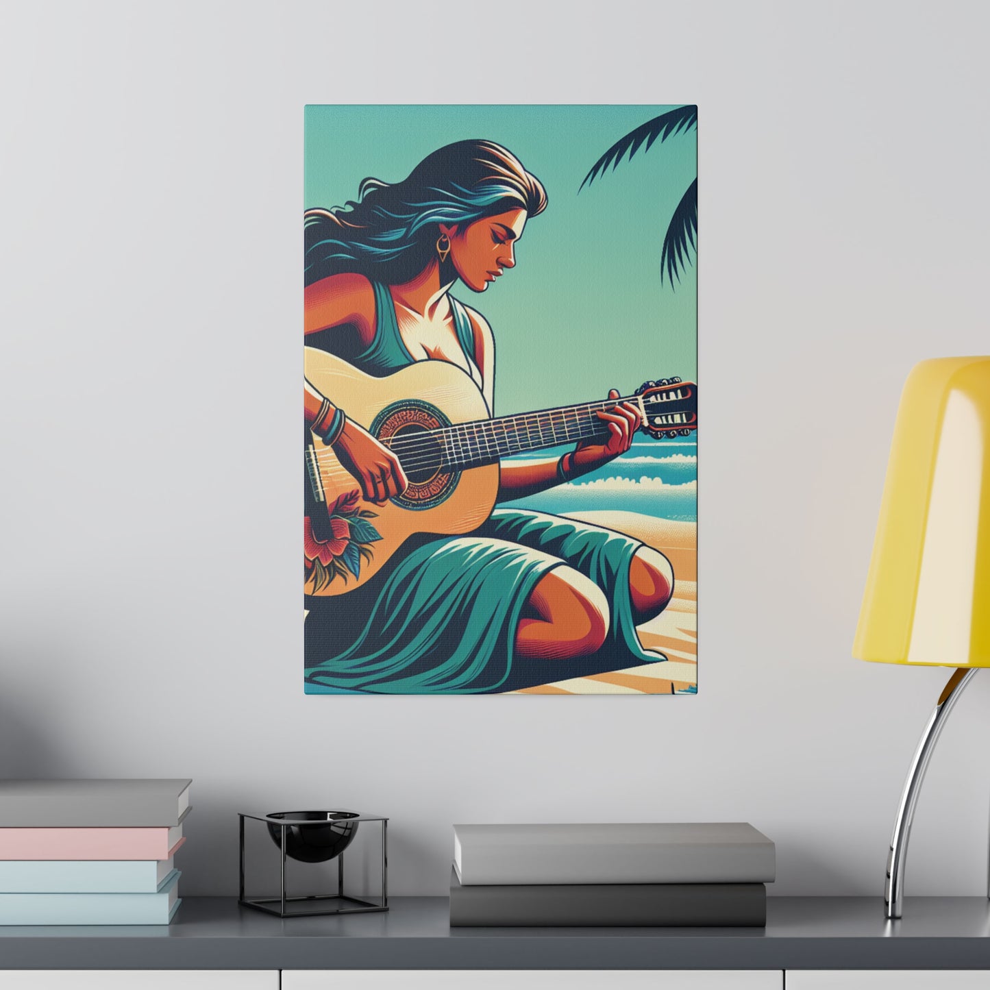 7843P - music art work, musician gift ideas, sunset background, sunset designs, ocean art work, beach art work, guitar art work, guitar player