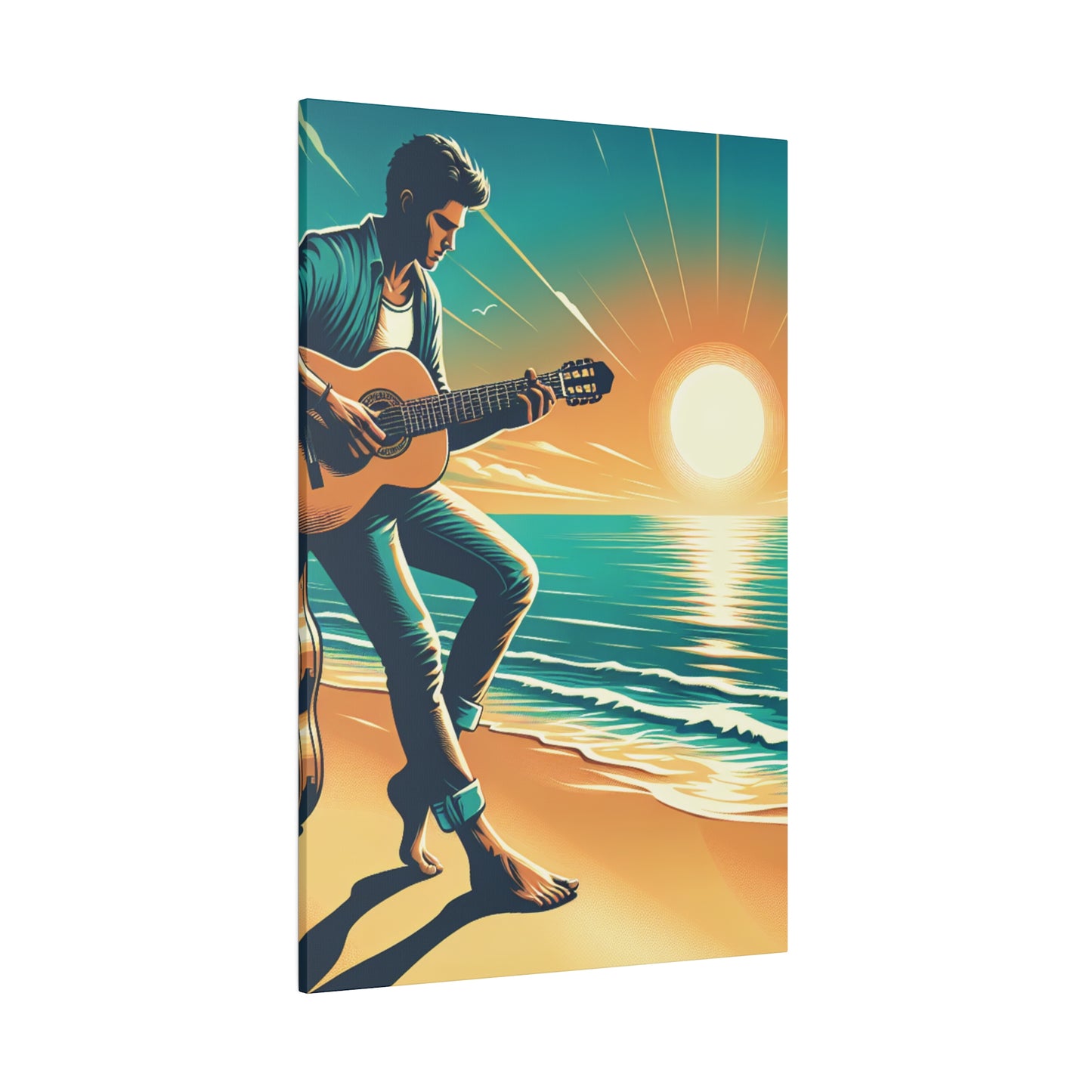 6732K - music art work, musician gift ideas, sunset background, sunset designs, ocean art work, beach art work, guitar art work, guitar player