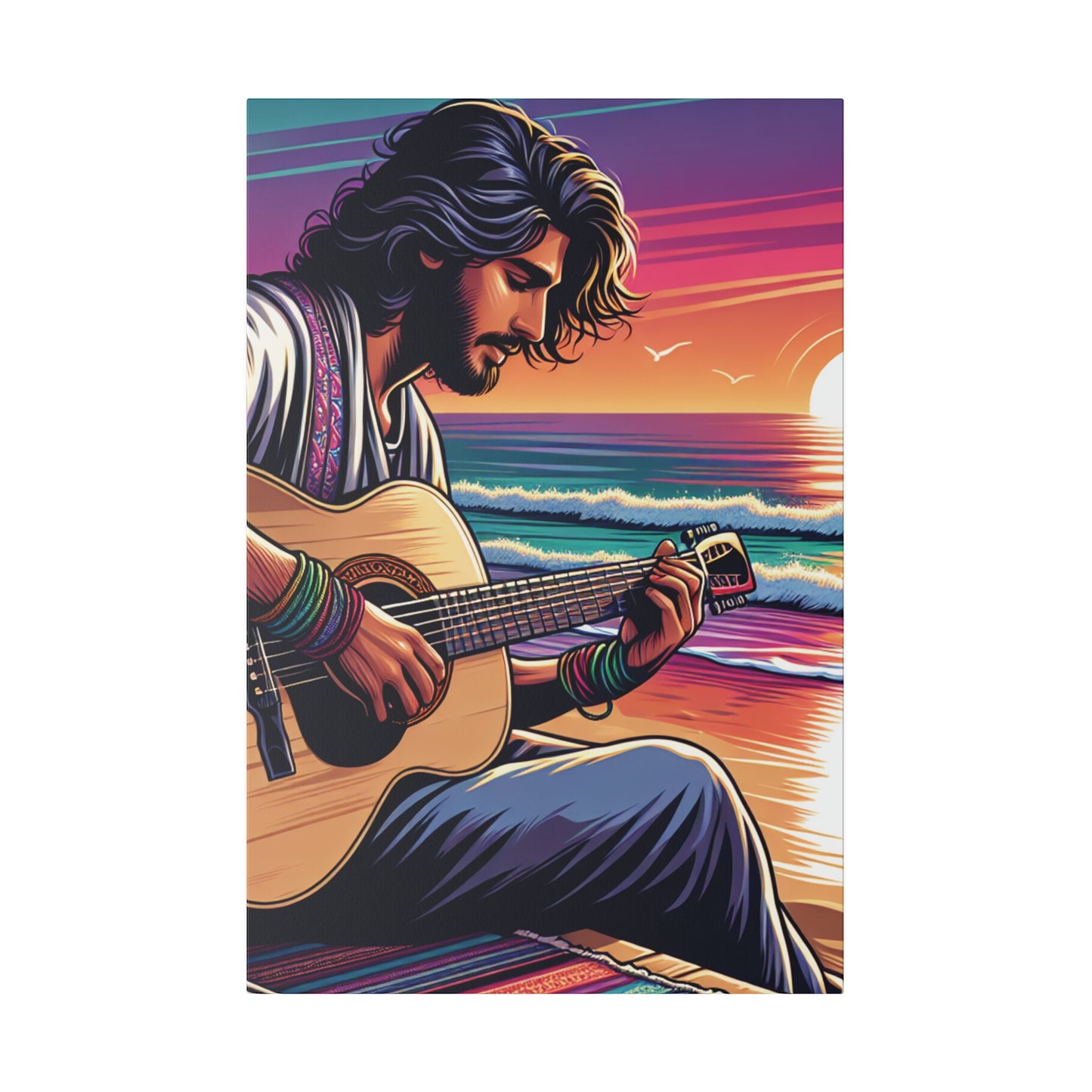 7532C - music art work, musician gift ideas, sunset background, sunset designs, ocean art work, beach art work, guitar art work, guitar player