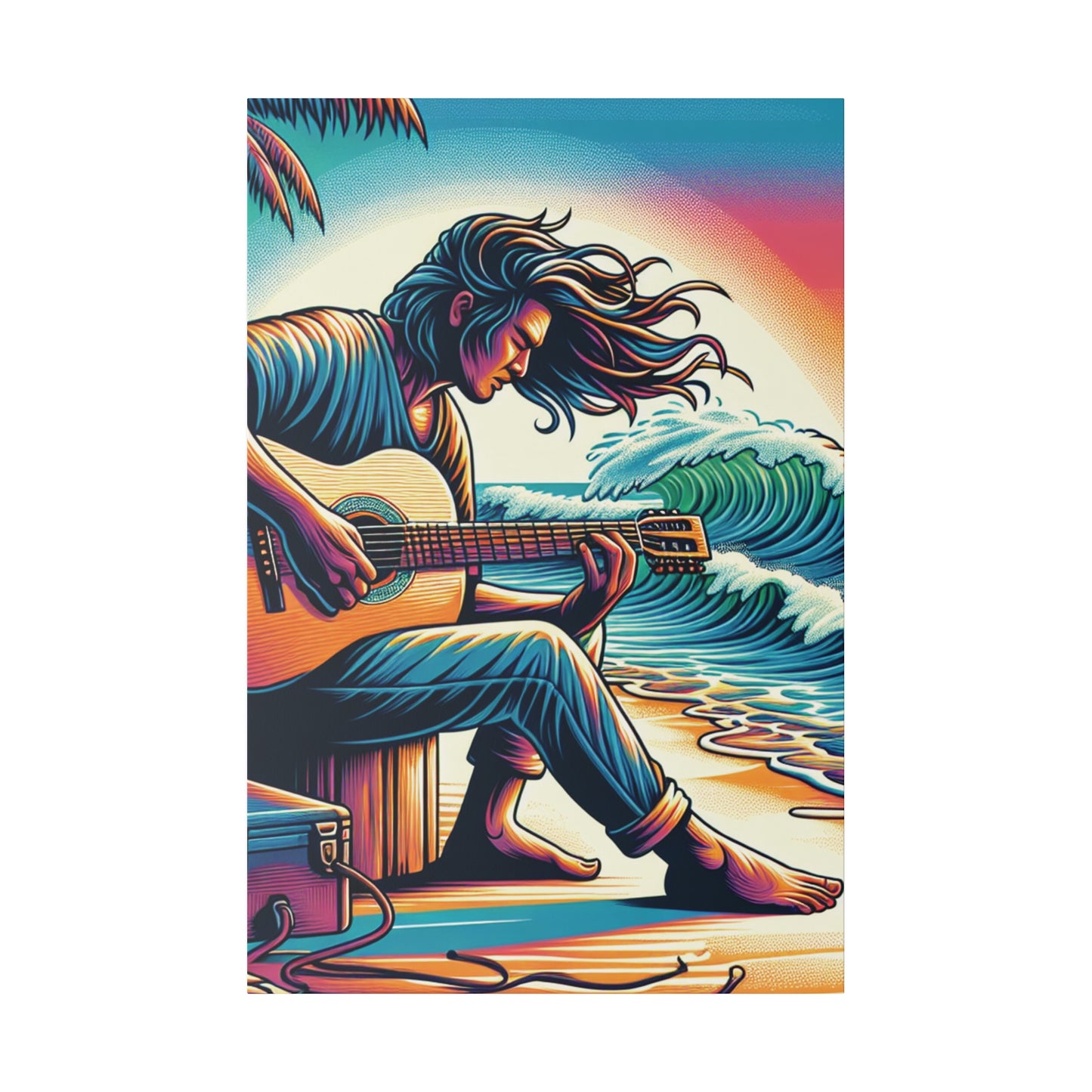 6294F - music art work, musician gift ideas, sunset background, sunset designs, ocean art work, beach art work, guitar art work, guitar player