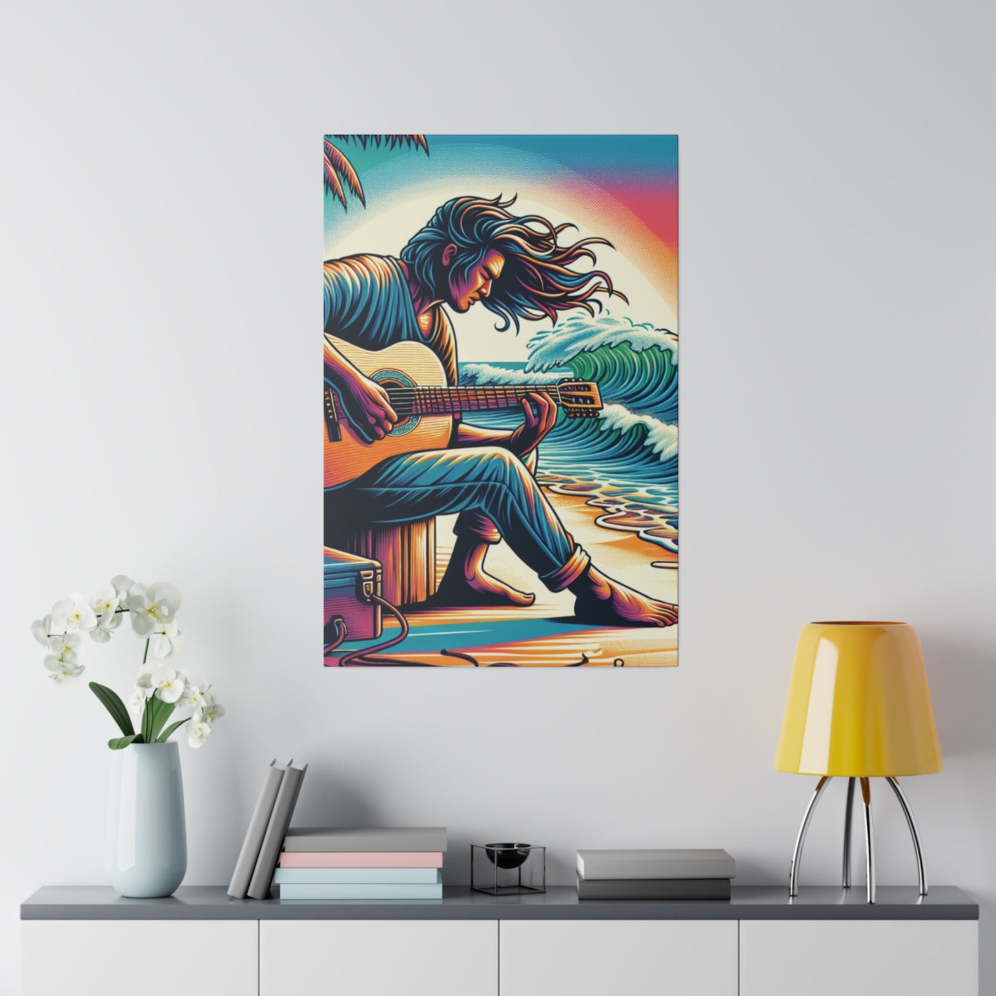 6294F - music art work, musician gift ideas, sunset background, sunset designs, ocean art work, beach art work, guitar art work, guitar player