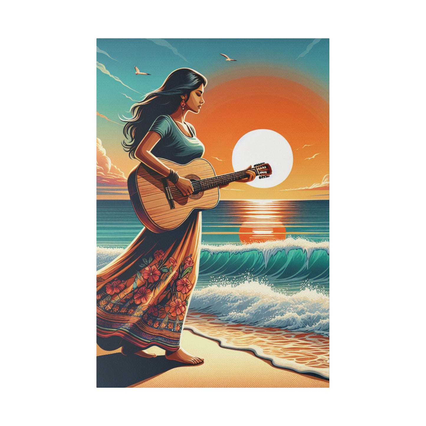 7873X - music art work, musician gift ideas, sunset background, sunset designs, ocean art work, beach art work, guitar art work, guitar player