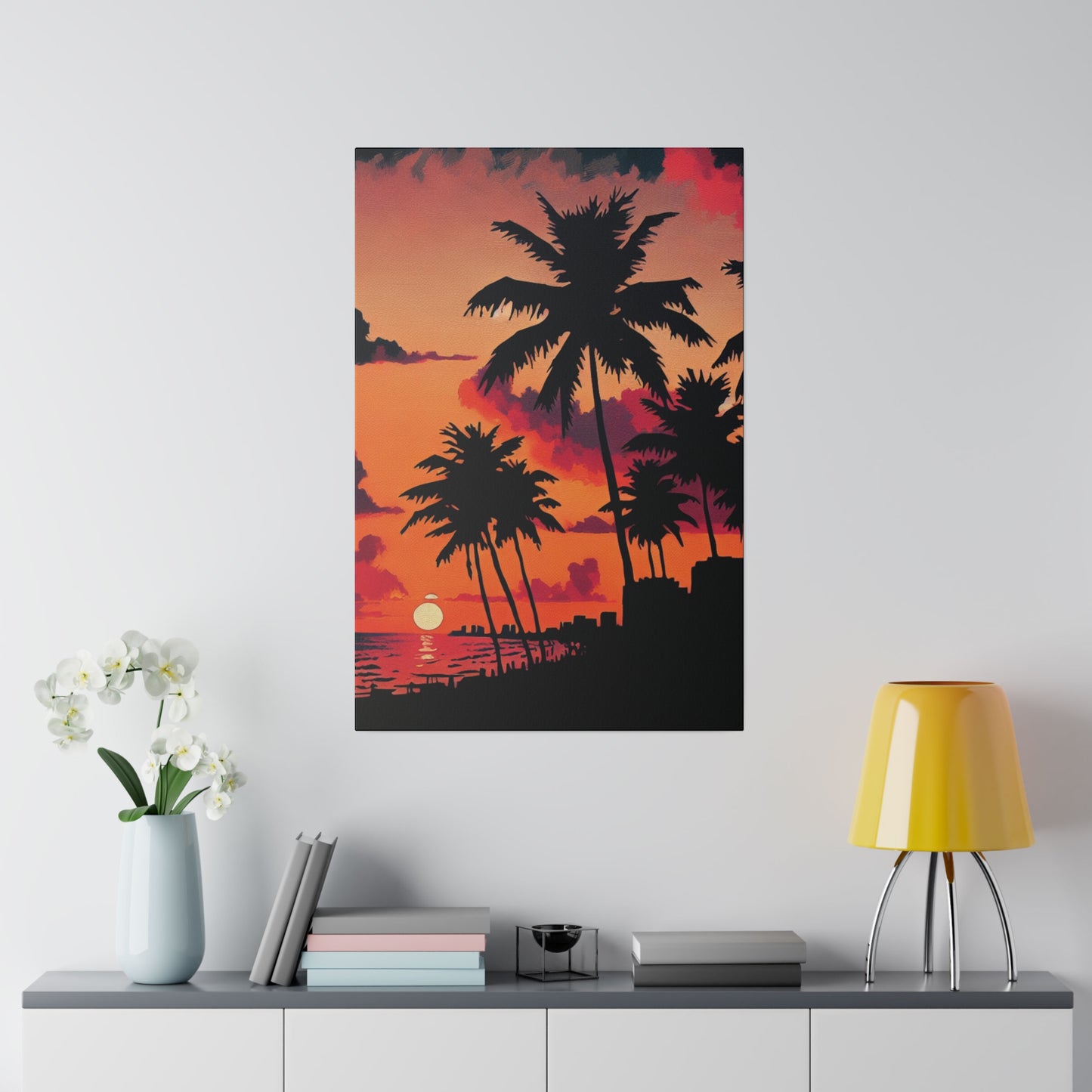 5634M - miami beach art, sunset background, ocean art work, beach art work, sunset designs, miami beach painting, miami beach print