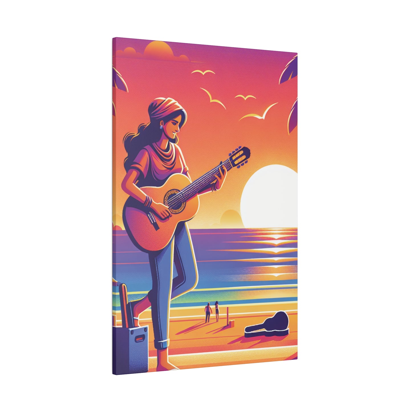 9372J - music art work, musician gift ideas, sunset background, sunset designs, ocean art work, beach art work, guitar art work, guitar player