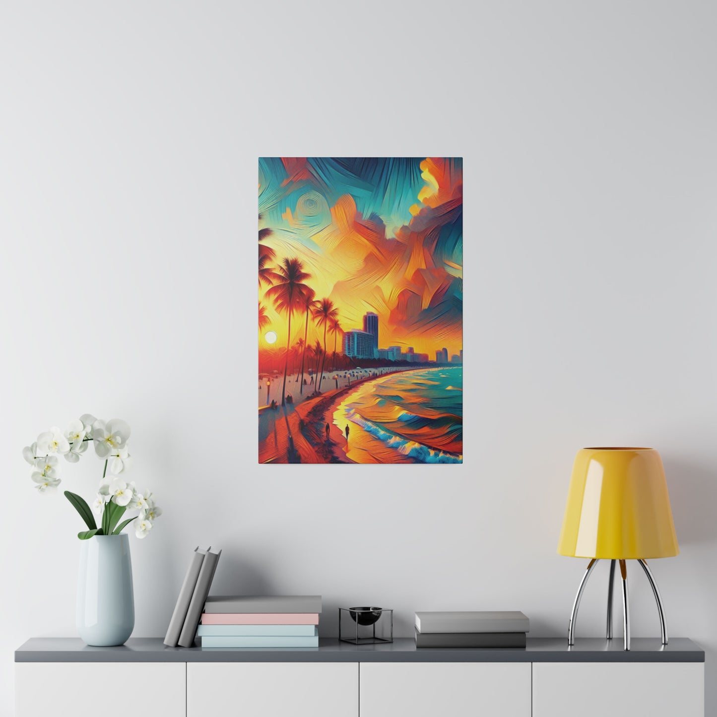 1287B - miami beach art, sunset background, ocean art work, beach art work, sunset designs, miami beach painting, miami beach print