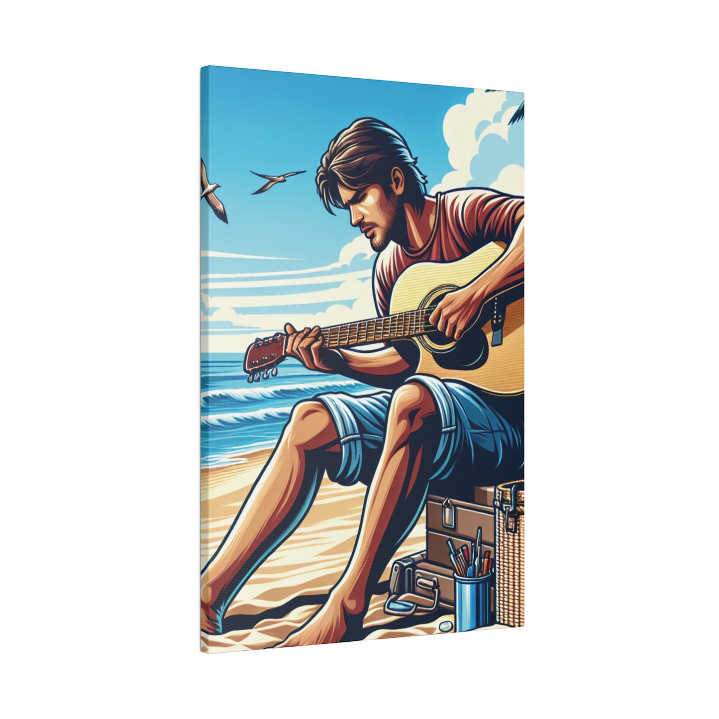 7259J - music art work, musician gift ideas, sunset background, sunset designs, ocean art work, beach art work, guitar art work, guitar player