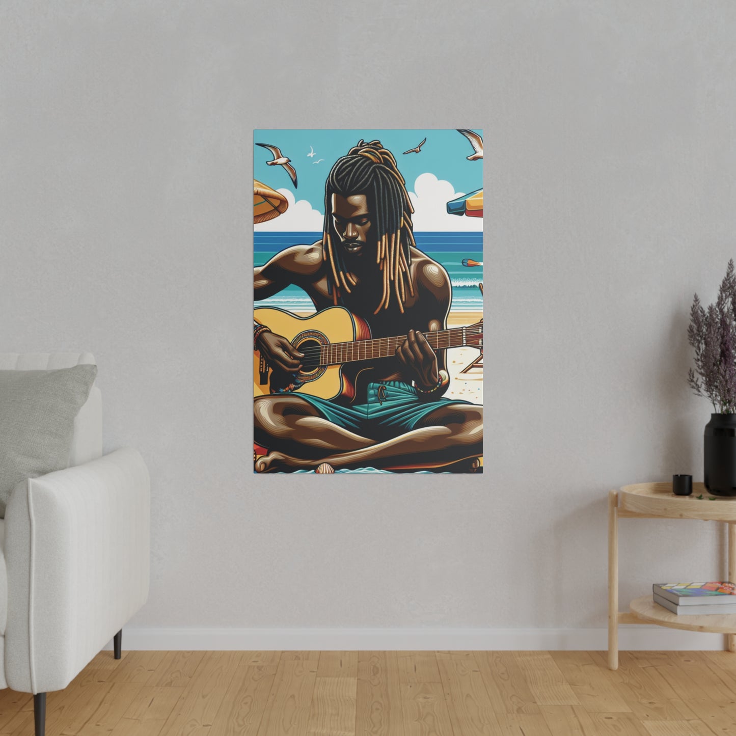 3449J - music art work, musician gift ideas, sunset background, sunset designs, ocean art work, beach art work, guitar art work, guitar player