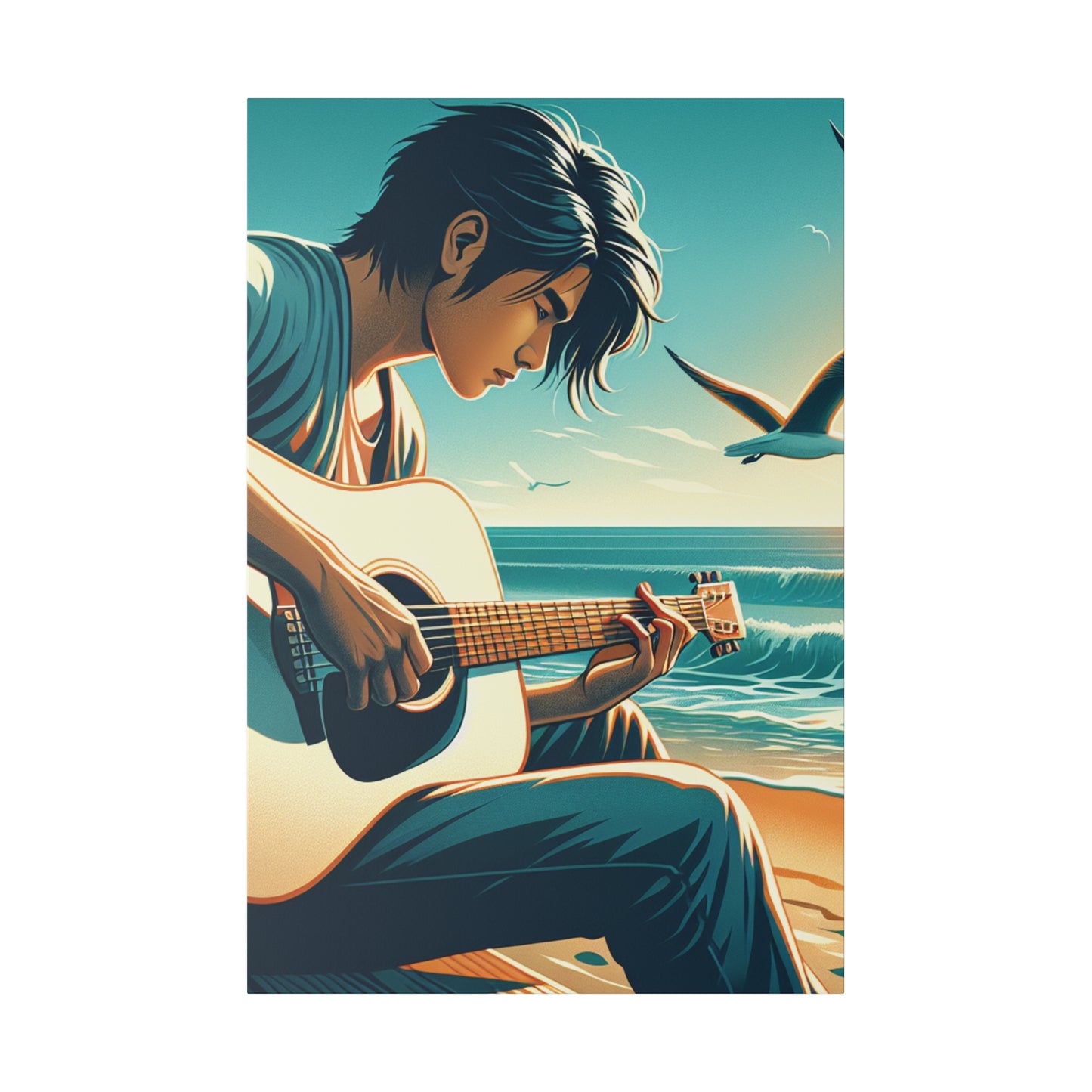 7190D - music art work, musician gift ideas, sunset background, sunset designs, ocean art work, beach art work, guitar art work, guitar player