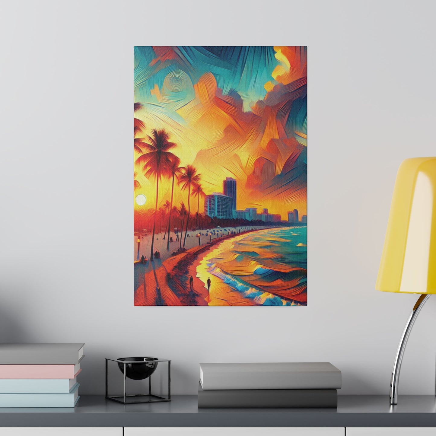 1287B - miami beach art, sunset background, ocean art work, beach art work, sunset designs, miami beach painting, miami beach print