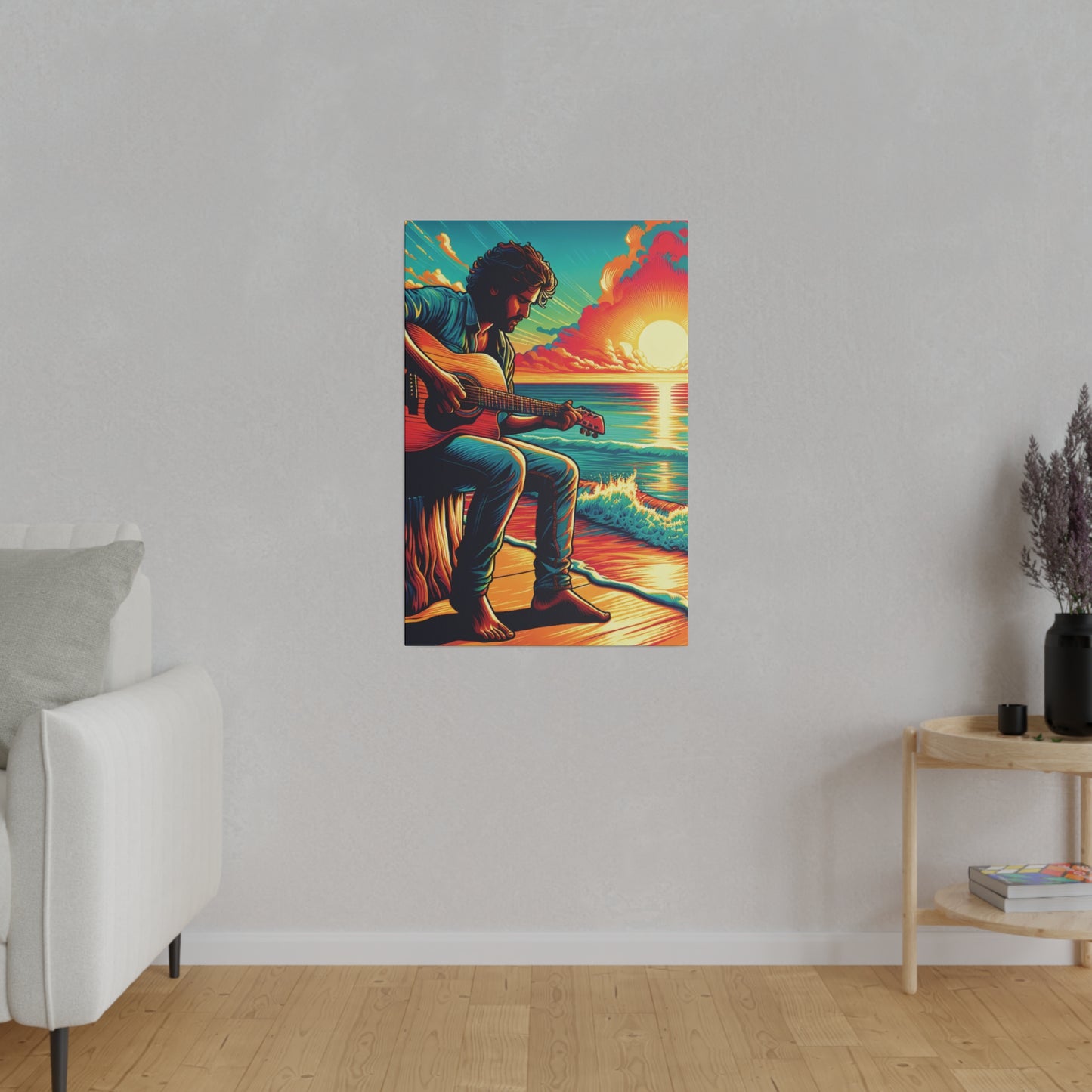 5973Z - music art work, musician gift ideas, sunset background, sunset designs, ocean art work, beach art work, guitar art work, guitar player