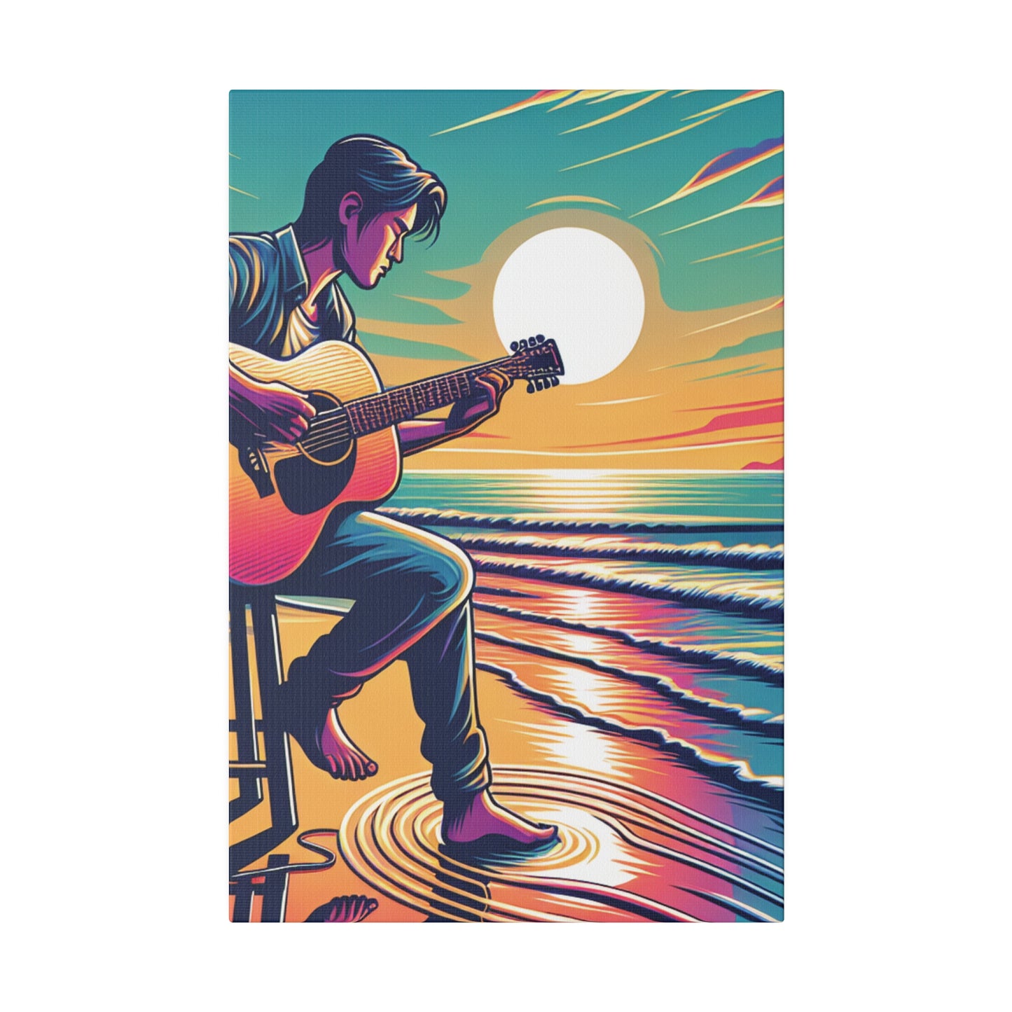 6782B - music art work, musician gift ideas, sunset background, sunset designs, ocean art work, beach art work, guitar art work, guitar player