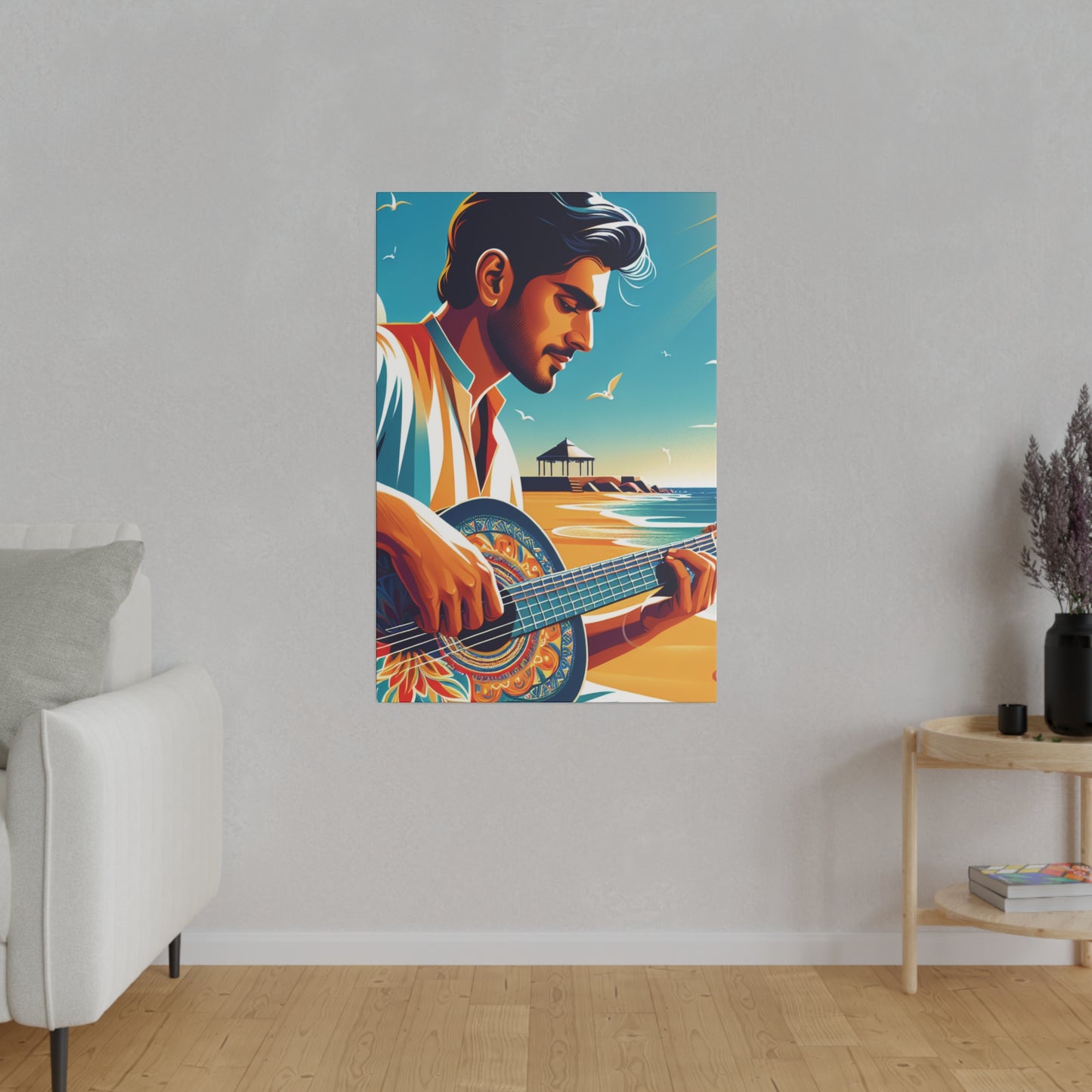 3287Z - music art work, musician gift ideas, sunset background, sunset designs, ocean art work, beach art work, guitar art work, guitar player