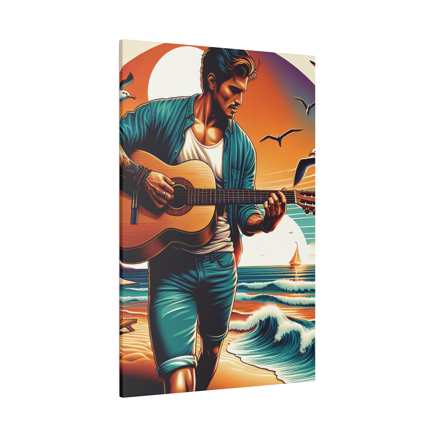 5372K - music art work, musician gift ideas, sunset background, sunset designs, ocean art work, beach art work, guitar art work, guitar player