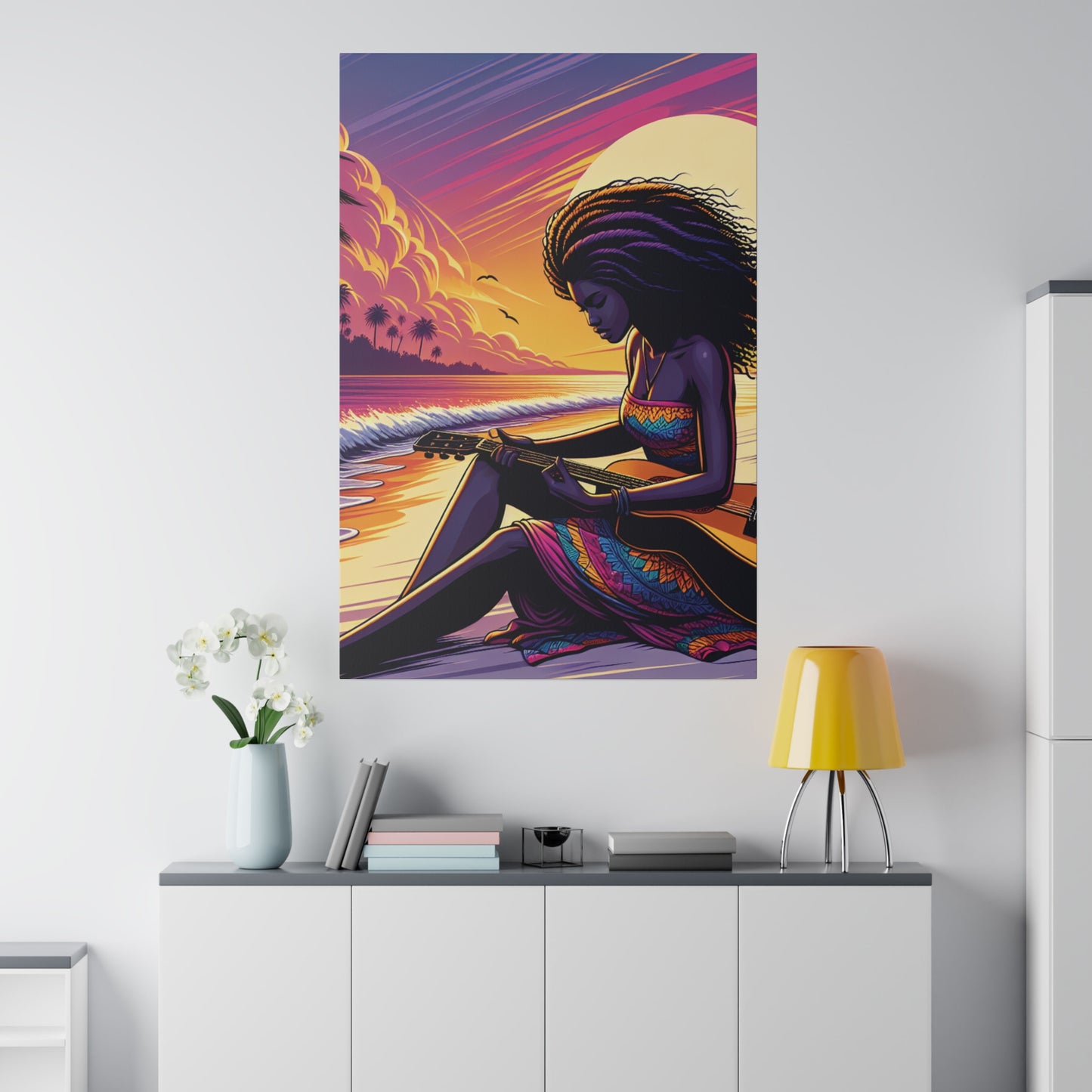 8254K - music art work, musician gift ideas, sunset background, sunset designs, ocean art work, beach art work, guitar art work, guitar player