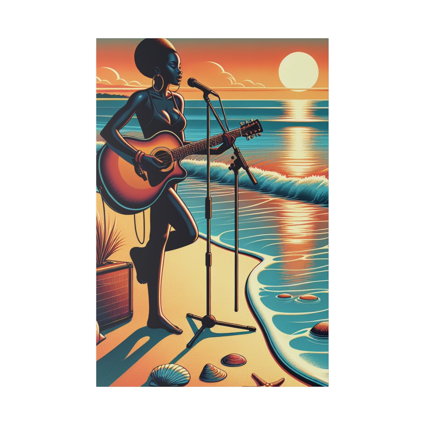 6482G - music art work, musician gift ideas, sunset background, sunset designs, ocean art work, beach art work, guitar art work, guitar player