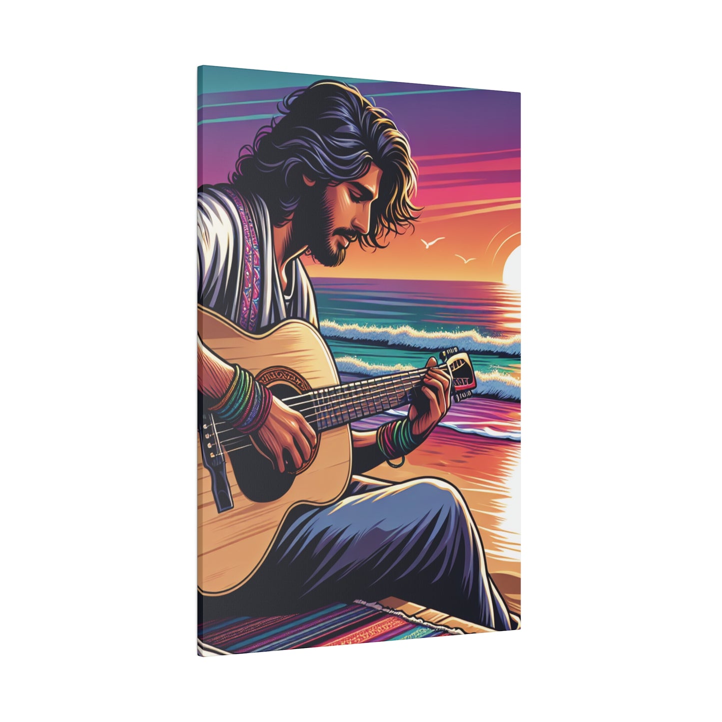 7532C - music art work, musician gift ideas, sunset background, sunset designs, ocean art work, beach art work, guitar art work, guitar player