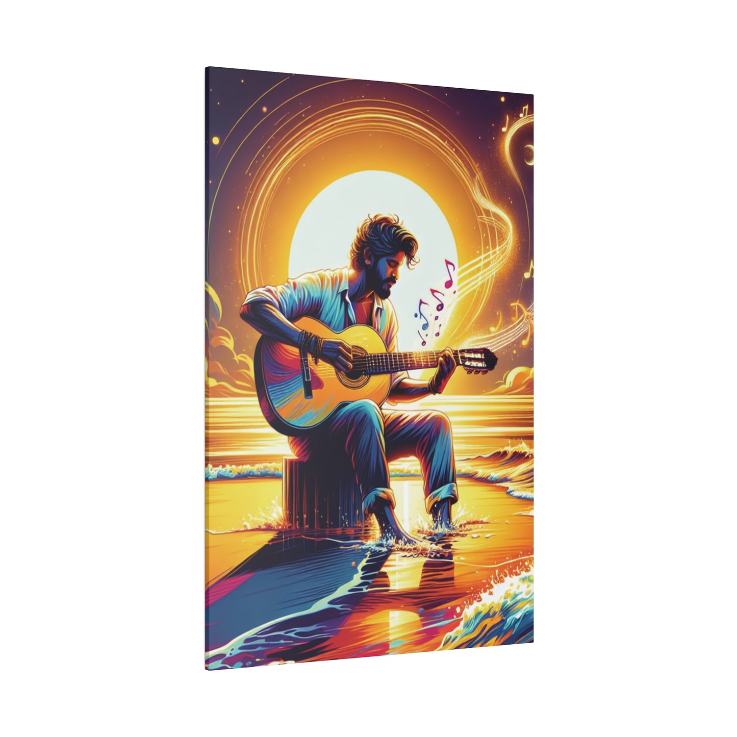 7683B - music art work, musician gift ideas, sunset background, sunset designs, ocean art work, beach art work, guitar art work, guitar player