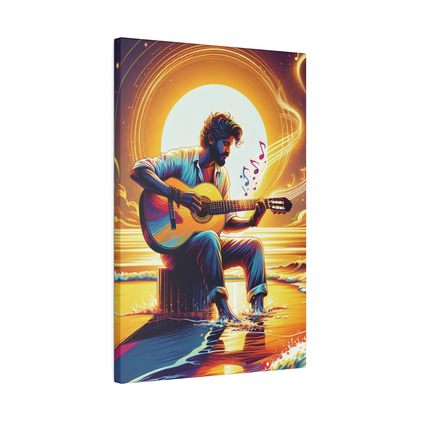 7683B - music art work, musician gift ideas, sunset background, sunset designs, ocean art work, beach art work, guitar art work, guitar player