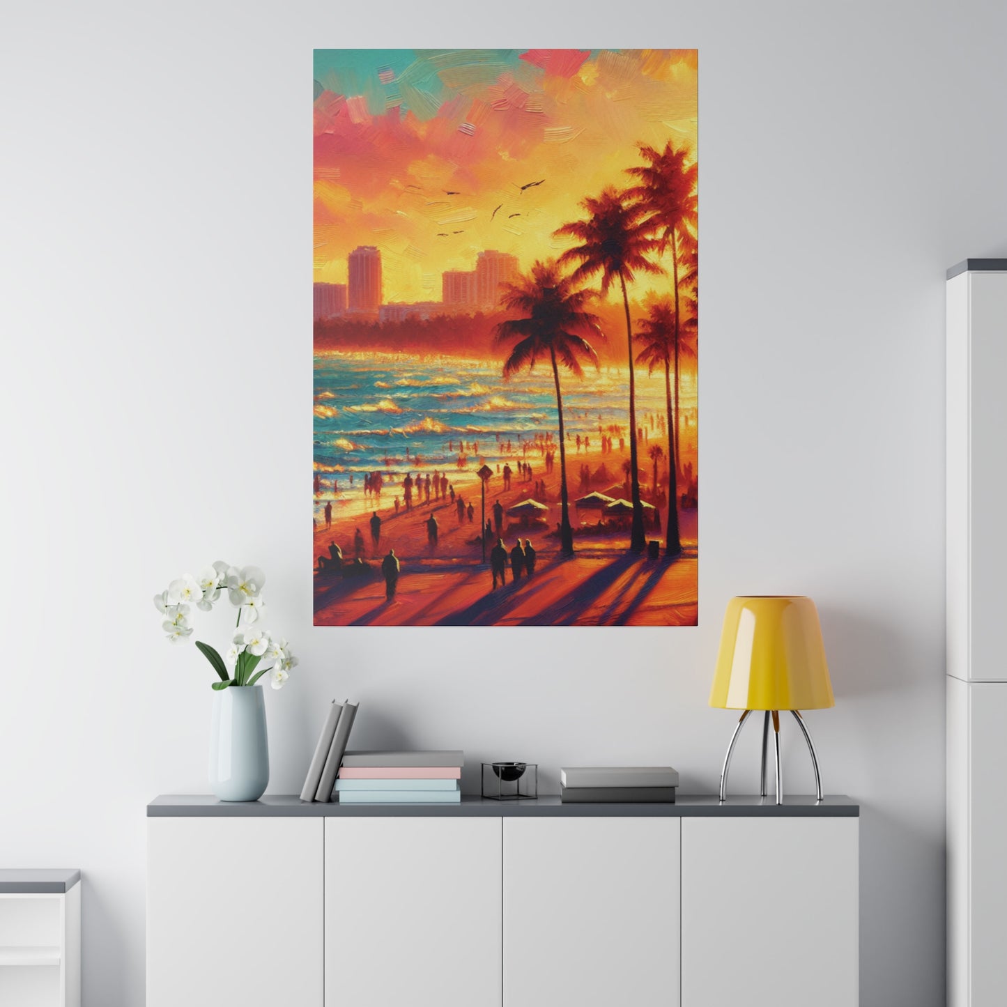 7693W - miami beach art, sunset background, ocean art work, beach art work, sunset designs, miami beach painting, miami beach print