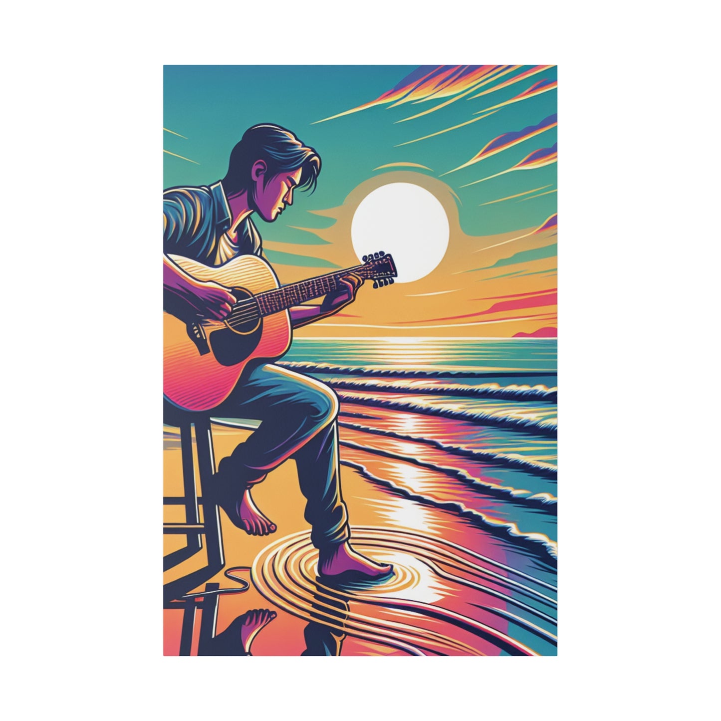 6782B - music art work, musician gift ideas, sunset background, sunset designs, ocean art work, beach art work, guitar art work, guitar player