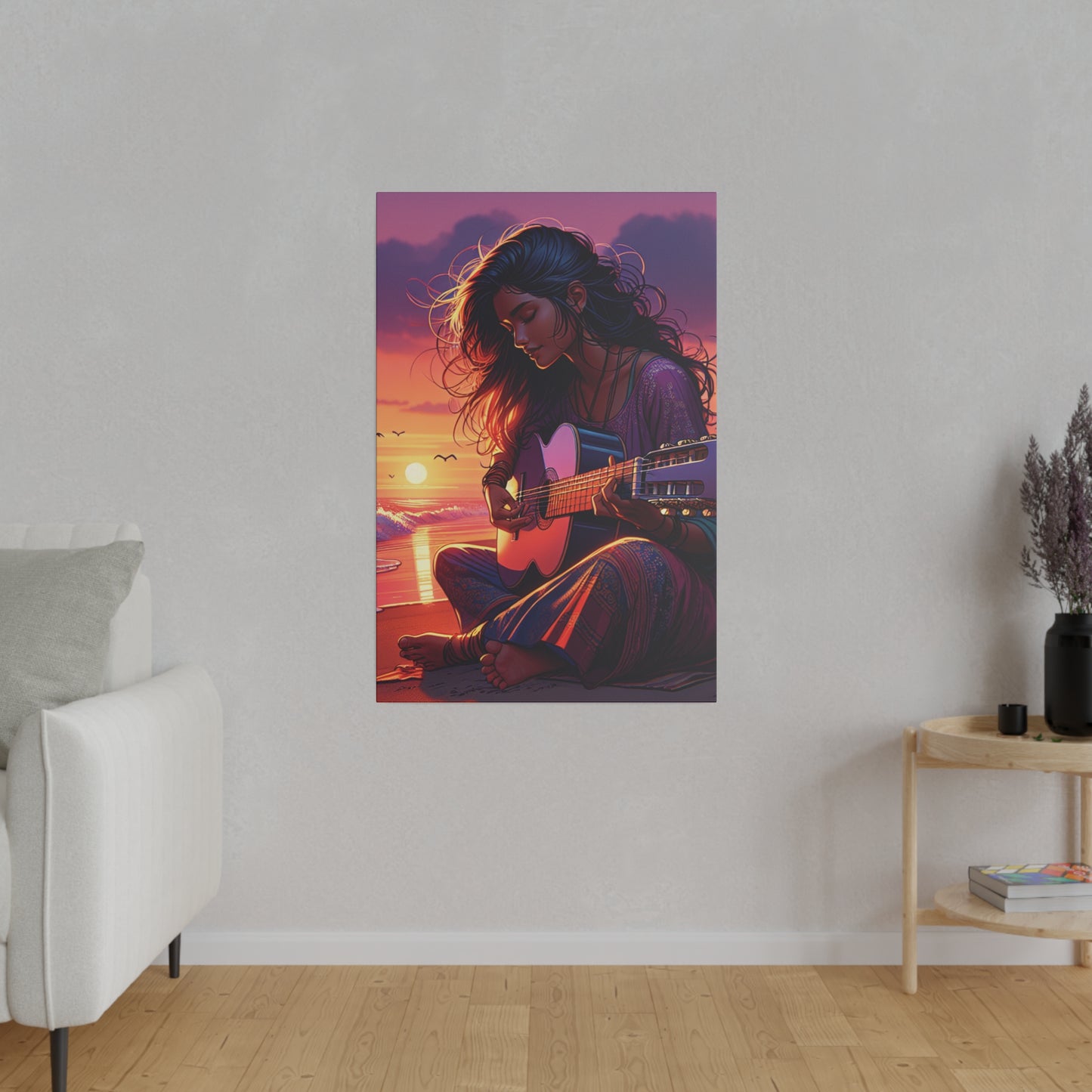 6347K - music art work, musician gift ideas, sunset background, sunset designs, ocean art work, beach art work, guitar art work, guitar player