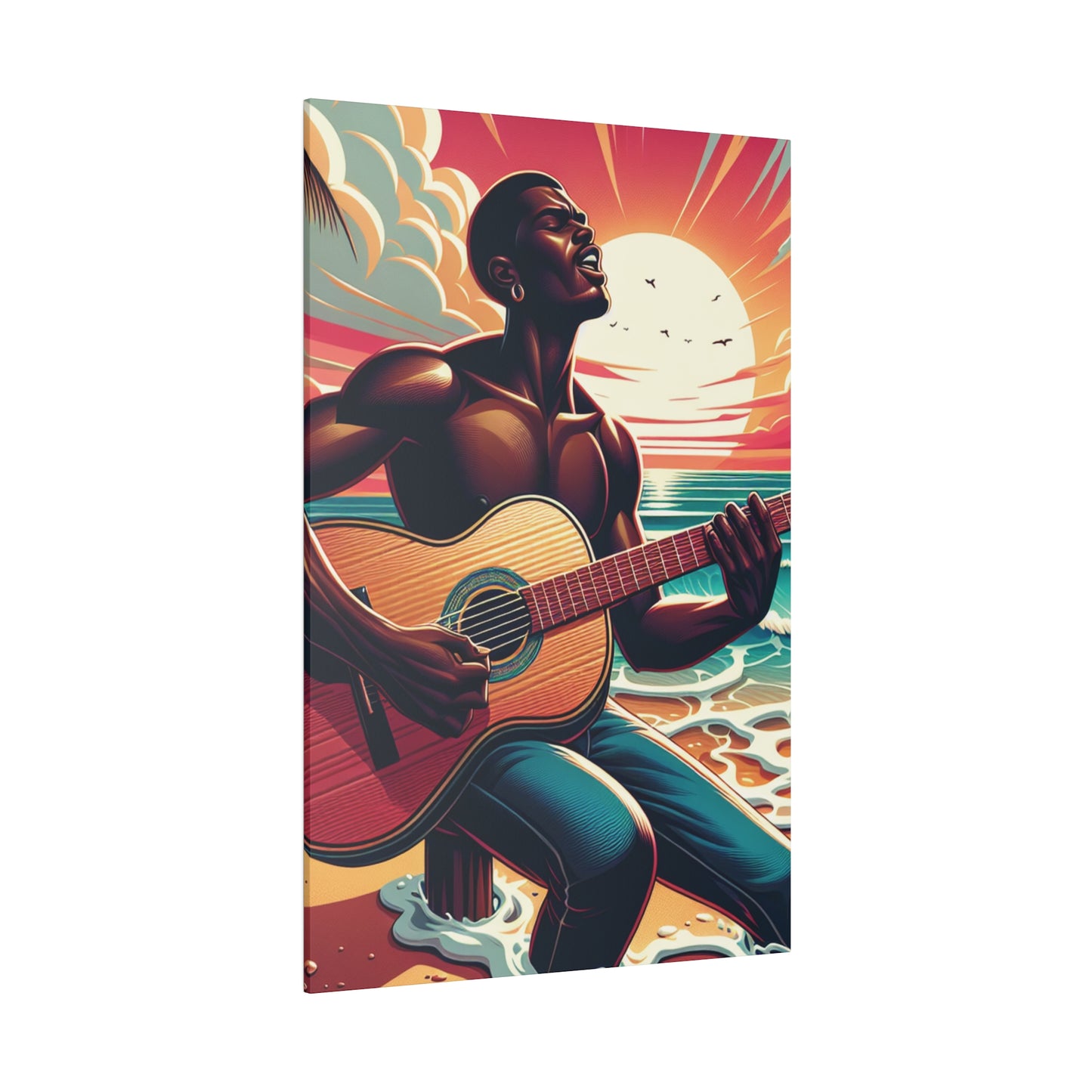 7328J - music art work, musician gift ideas, sunset background, sunset designs, ocean art work, beach art work, guitar art work, guitar player