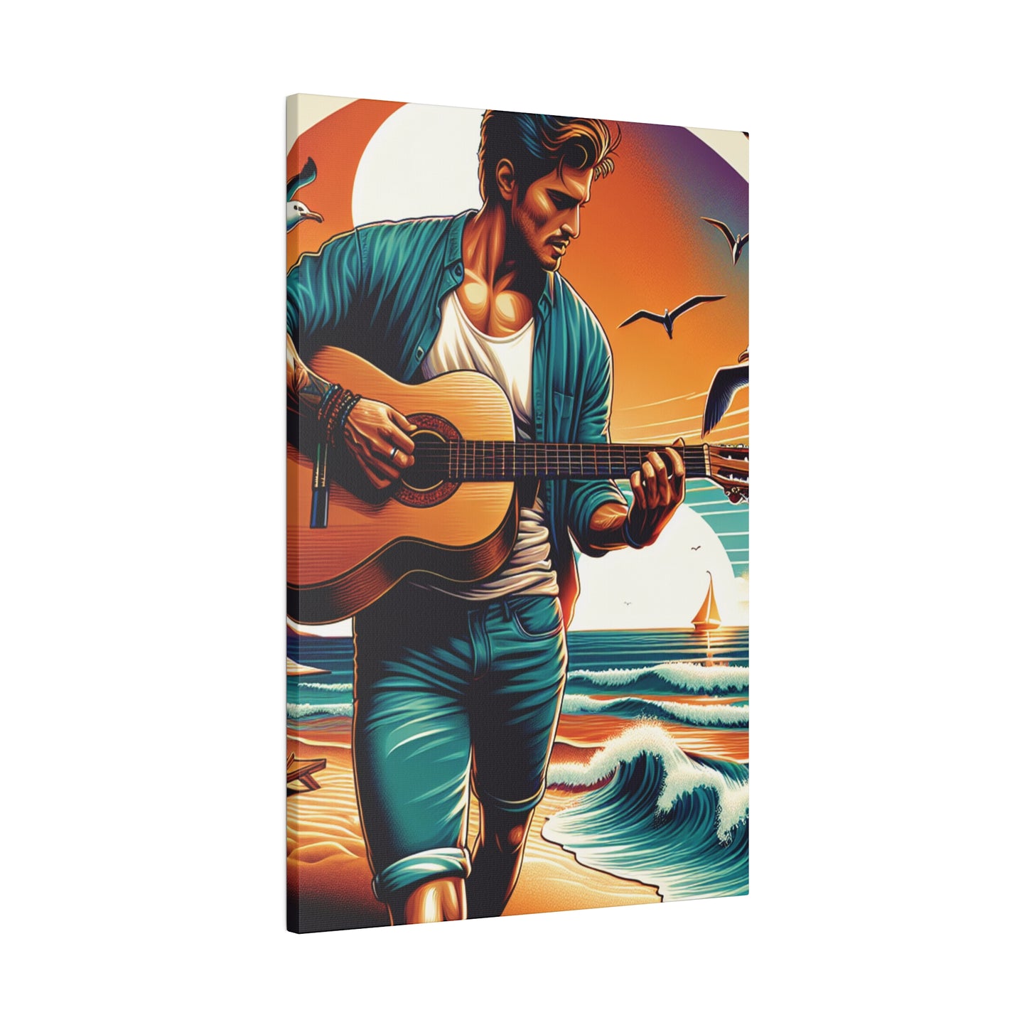 5372K - music art work, musician gift ideas, sunset background, sunset designs, ocean art work, beach art work, guitar art work, guitar player