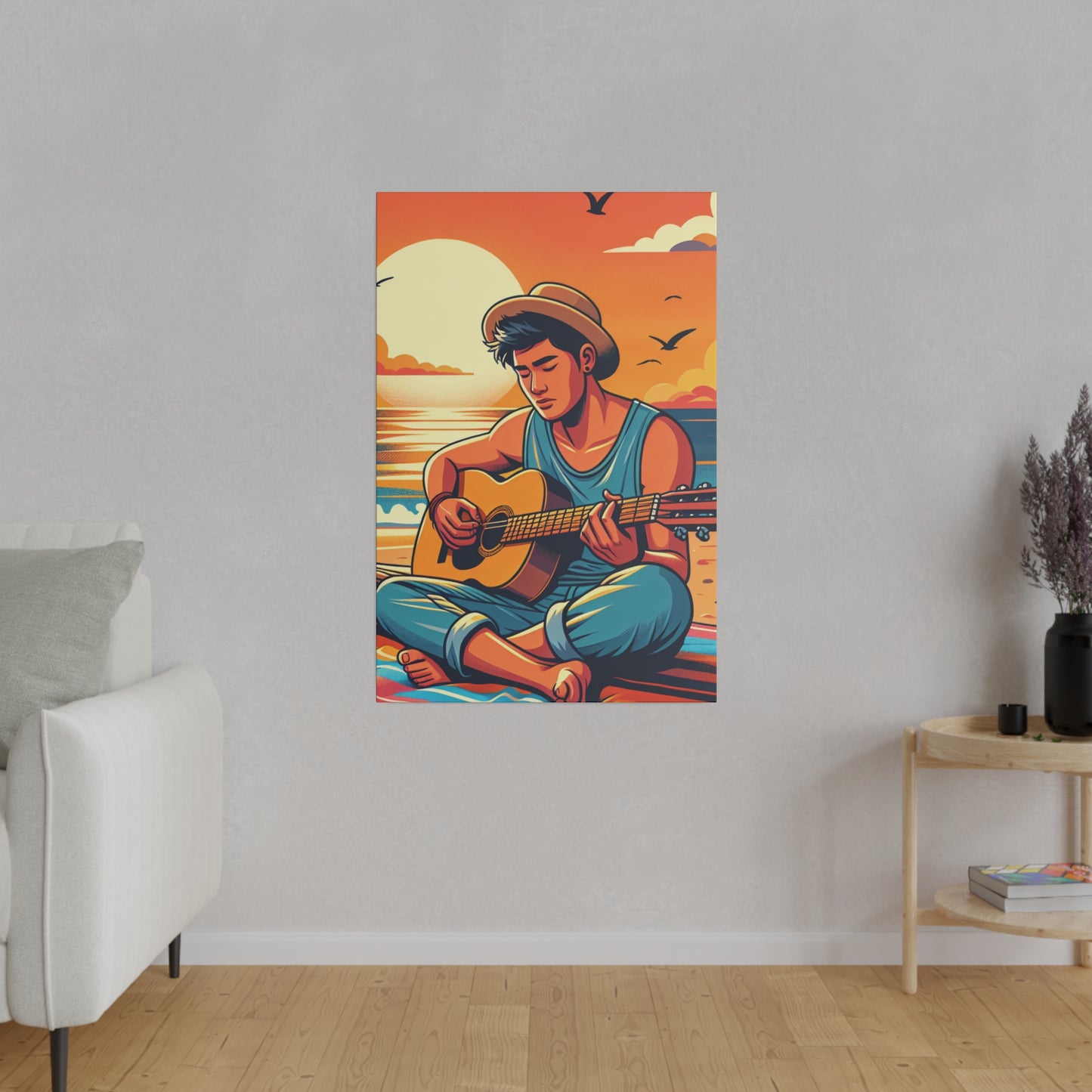 7216D - music art work, musician gift ideas, sunset background, sunset designs, ocean art work, beach art work, guitar art work, guitar player