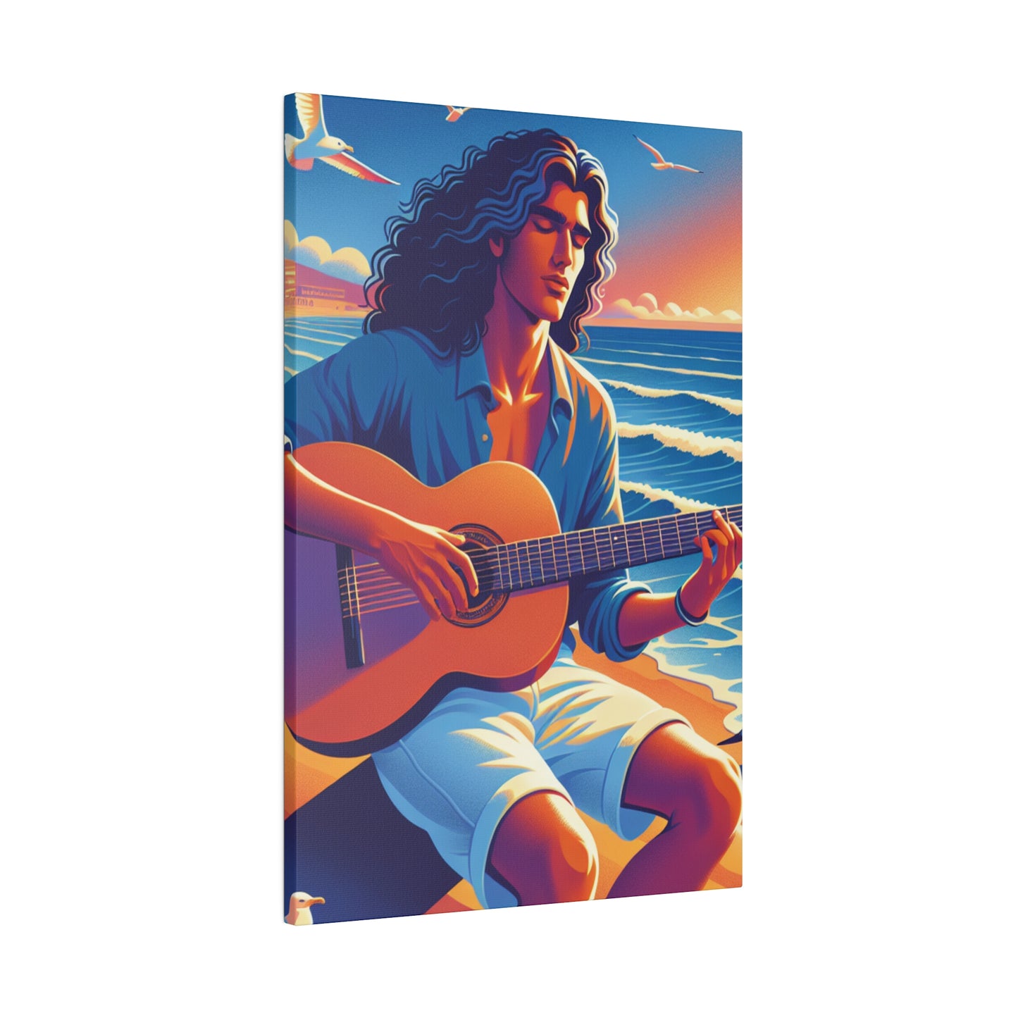 3672K - music art work, musician gift ideas, sunset background, sunset designs, ocean art work, beach art work, guitar art work, guitar player