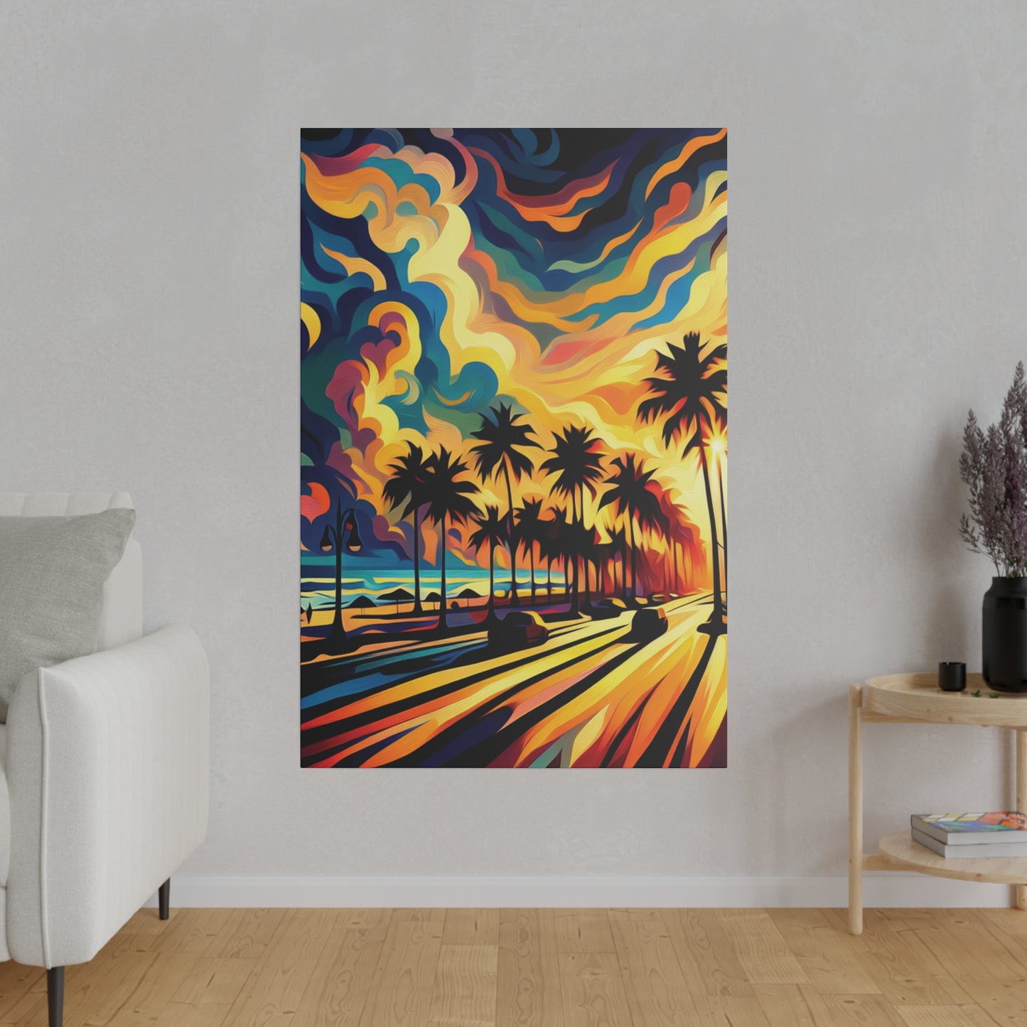 3587J - miami beach art, sunset background, ocean art work, beach art work, sunset designs, miami beach painting, miami beach print