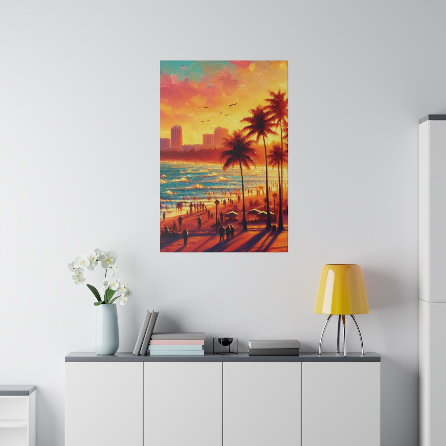 7693W - miami beach art, sunset background, ocean art work, beach art work, sunset designs, miami beach painting, miami beach print