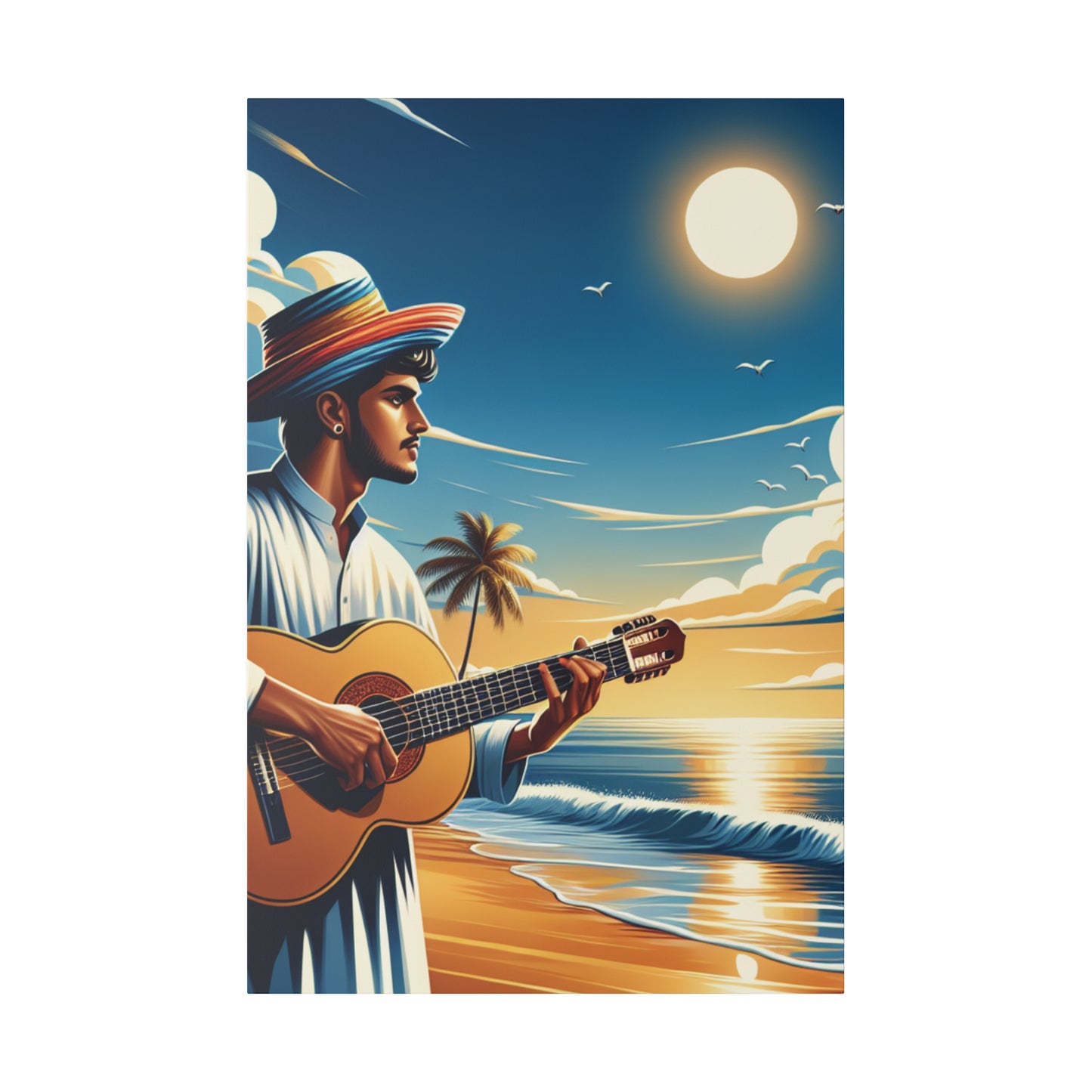 8234Z - music art work, musician gift ideas, sunset background, sunset designs, ocean art work, beach art work, guitar art work, guitar player