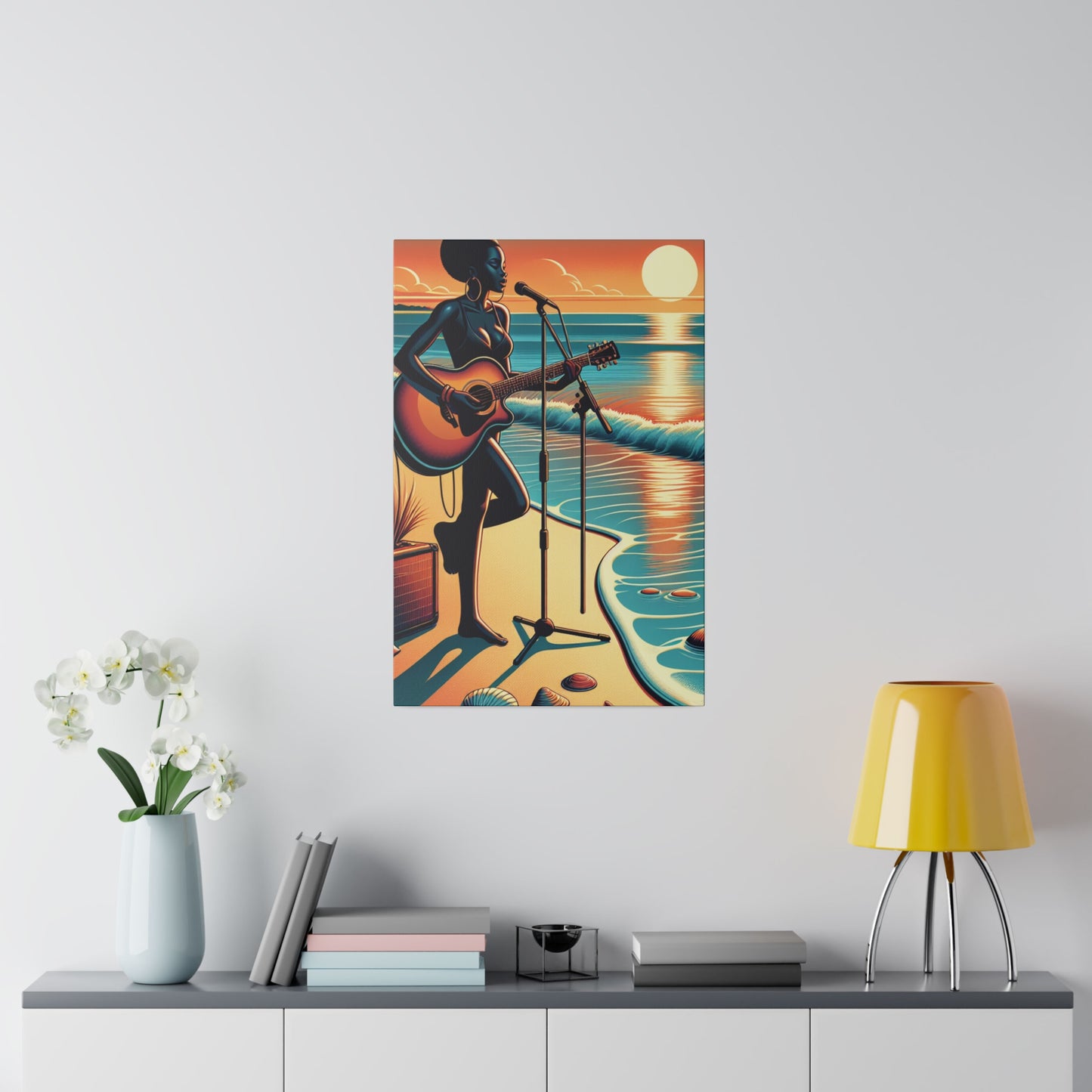 6482G - music art work, musician gift ideas, sunset background, sunset designs, ocean art work, beach art work, guitar art work, guitar player