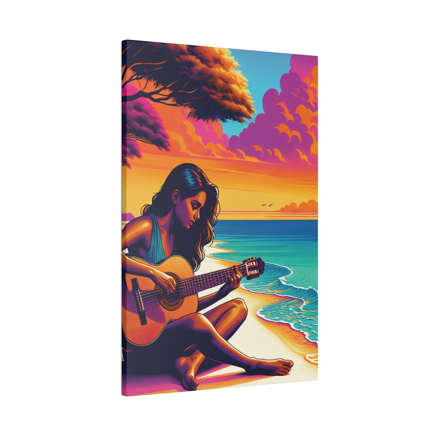 5709K - music art work, musician gift ideas, sunset background, sunset designs, ocean art work, beach art work, guitar art work, guitar player