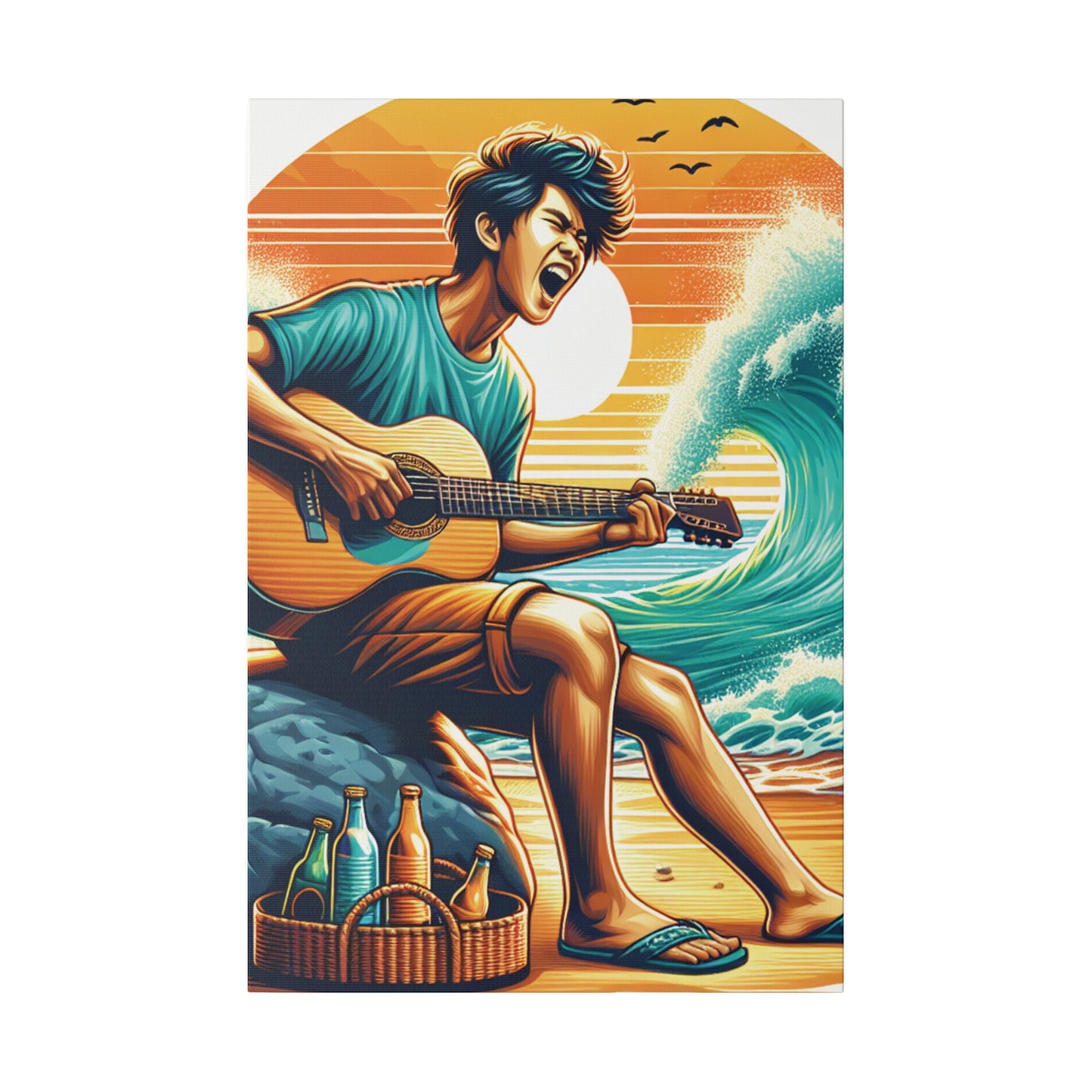 2837K - music art work, musician gift ideas, sunset background, sunset designs, ocean art work, beach art work, guitar art work, guitar player