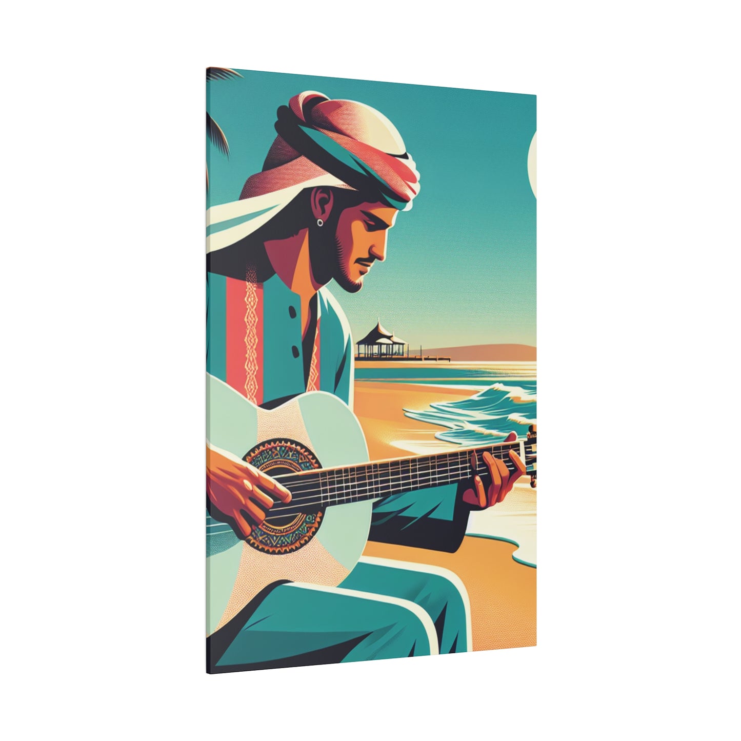 6852M - music art work, musician gift ideas, sunset background, sunset designs, ocean art work, beach art work, guitar art work, guitar player