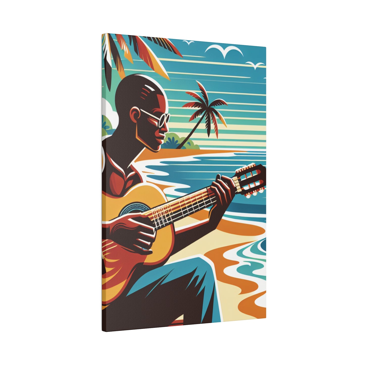 3491D - music art work, musician gift ideas, sunset background, sunset designs, ocean art work, beach art work, guitar art work, guitar player