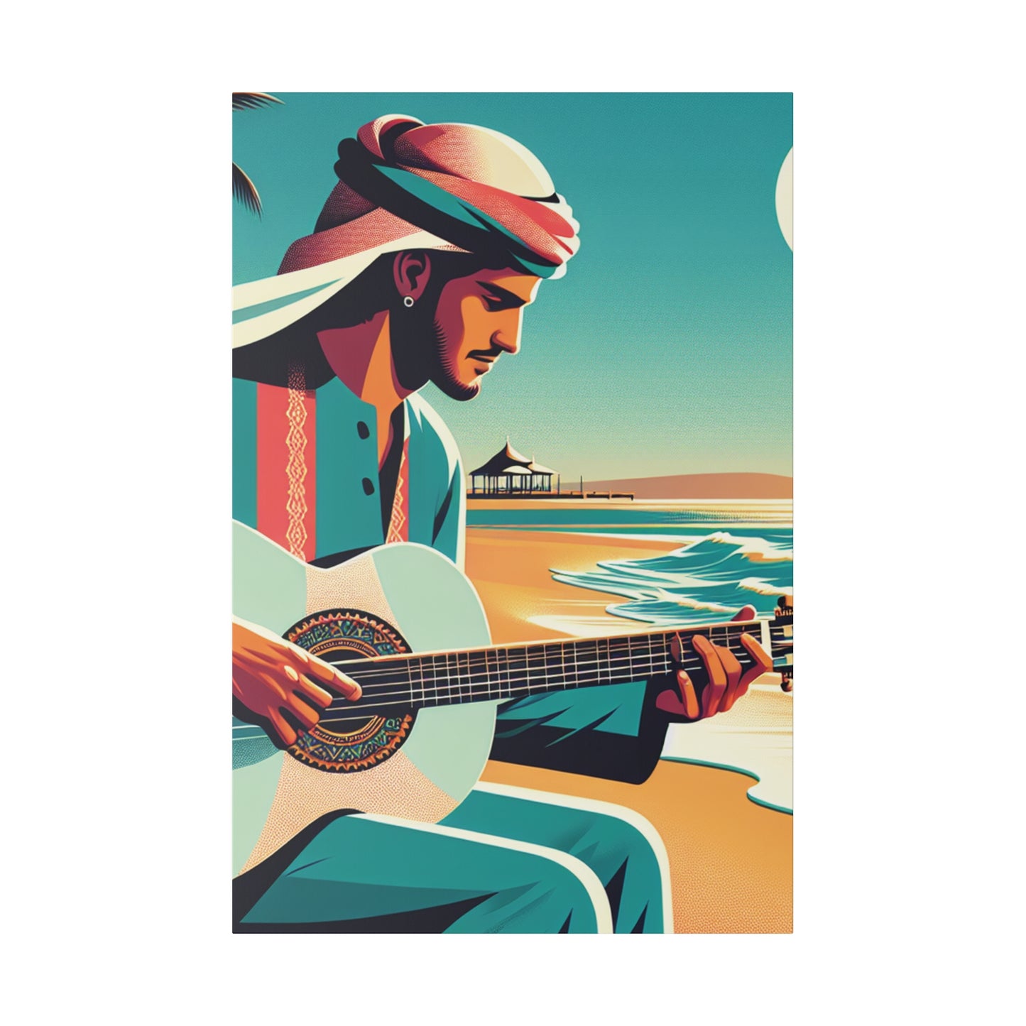 6852M - music art work, musician gift ideas, sunset background, sunset designs, ocean art work, beach art work, guitar art work, guitar player