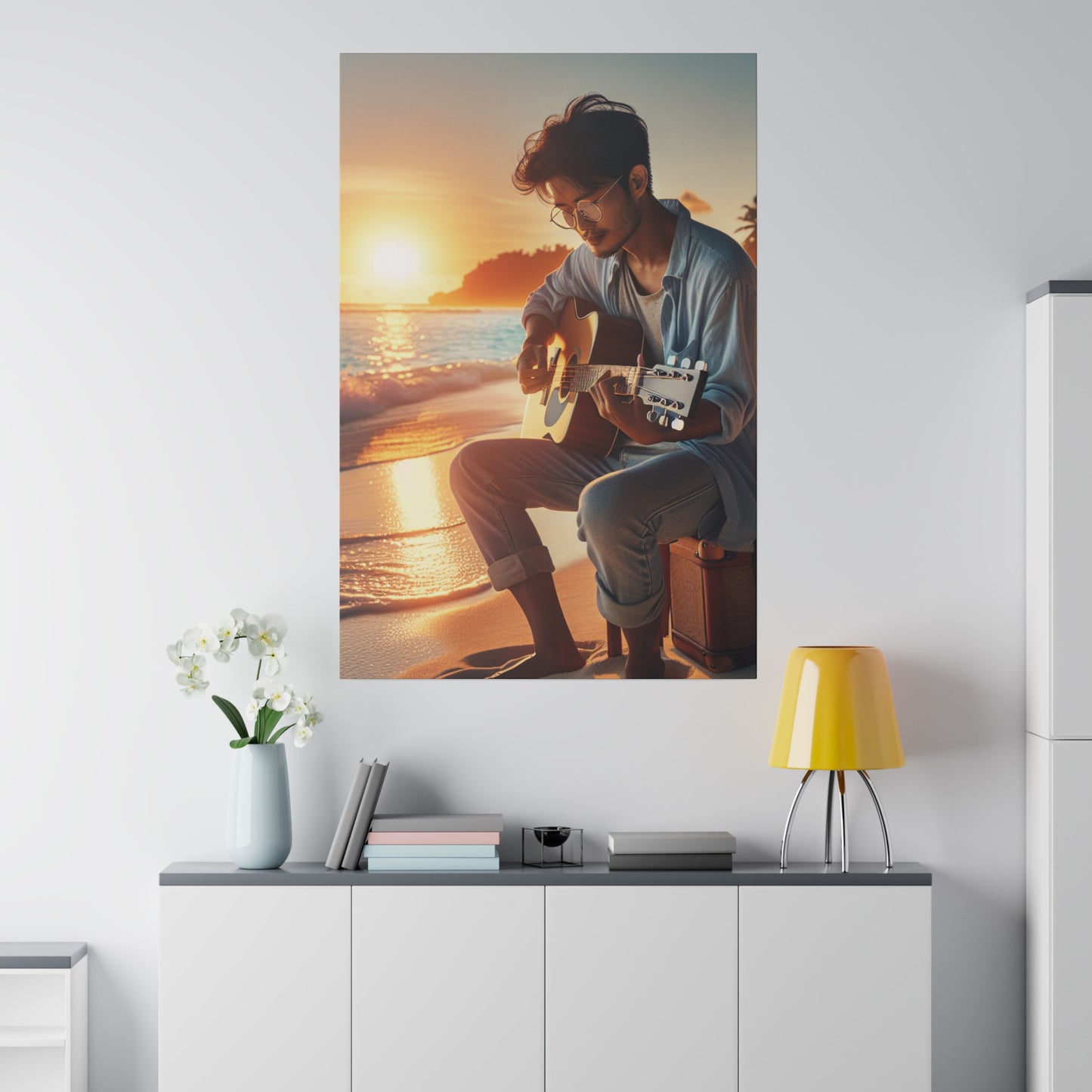 6284J - music art work, musician gift ideas, sunset background, sunset designs, ocean art work, beach art work, guitar art work, guitar player